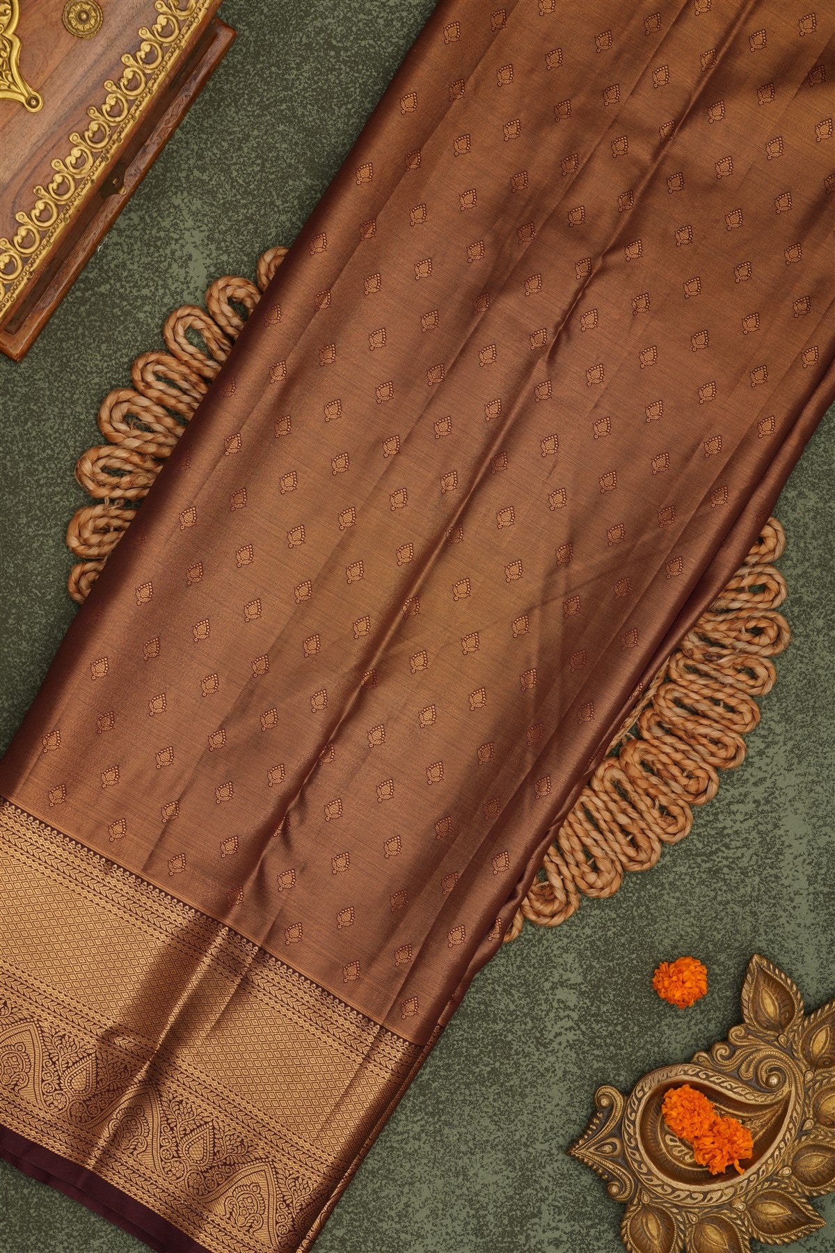 Semi Pattu Silk Blend Gold Saree