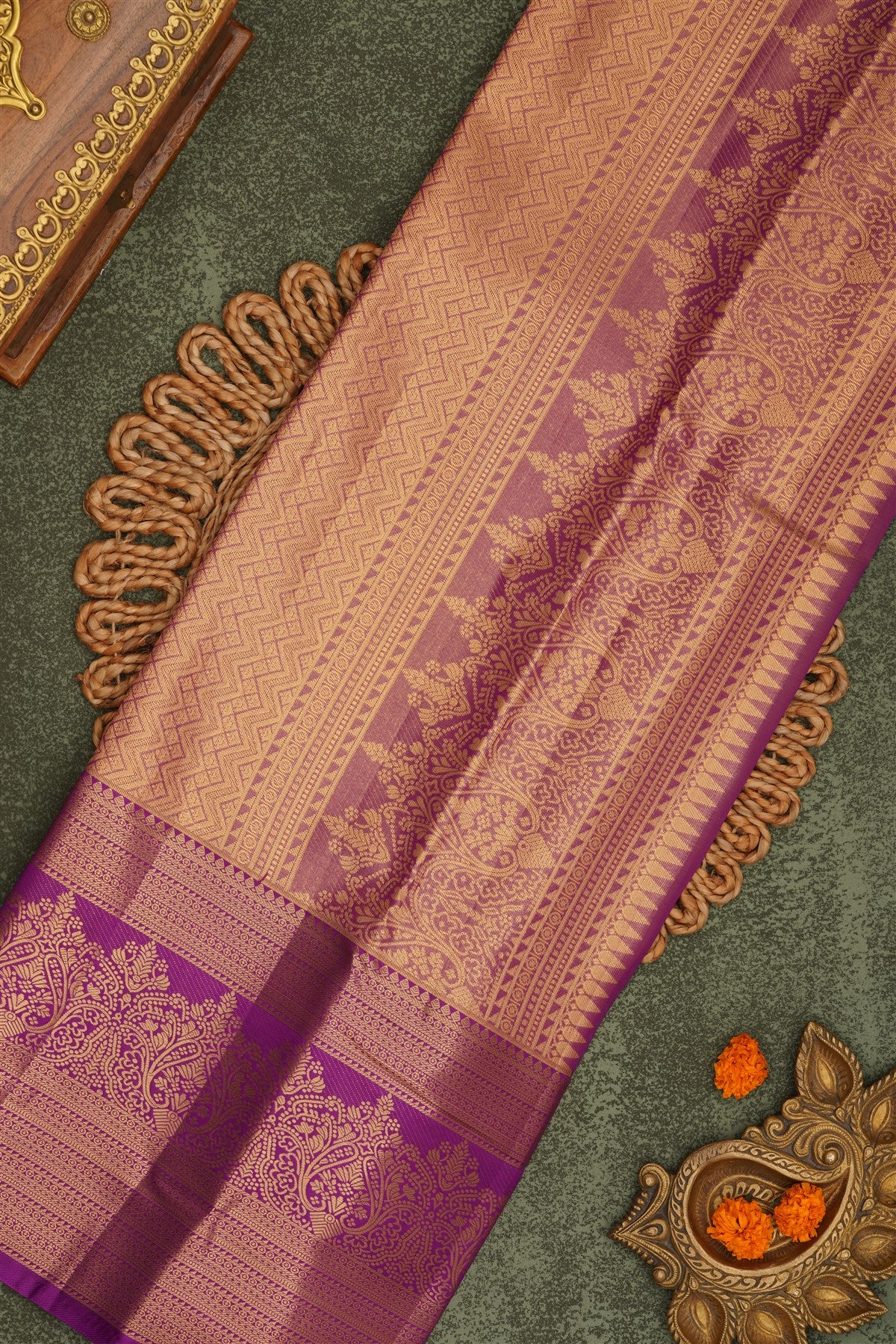 Semi Pattu Silk Blend Gold Saree