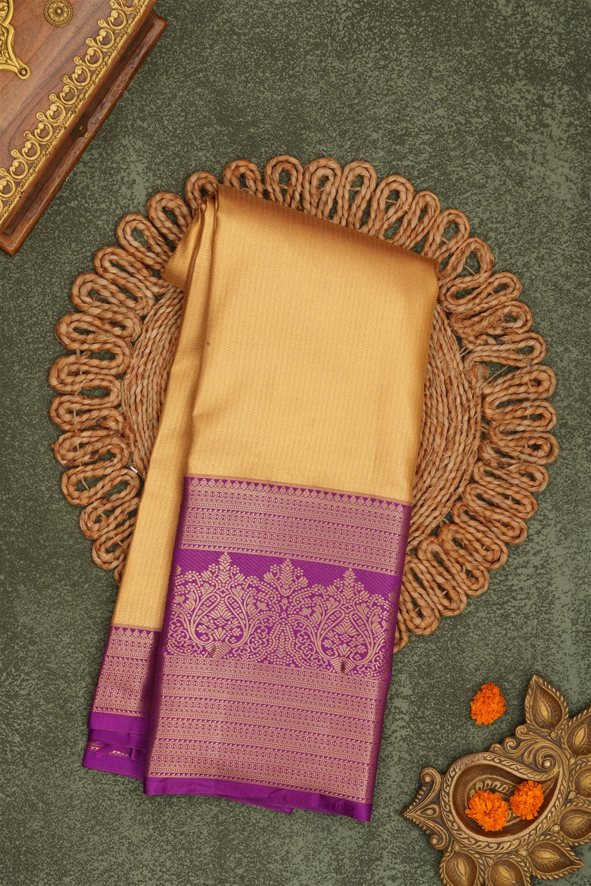 Semi Pattu Silk Blend Gold Saree
