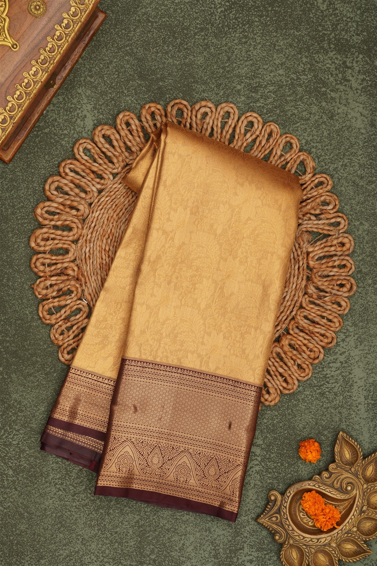 Semi Pattu Silk Blend Gold Saree