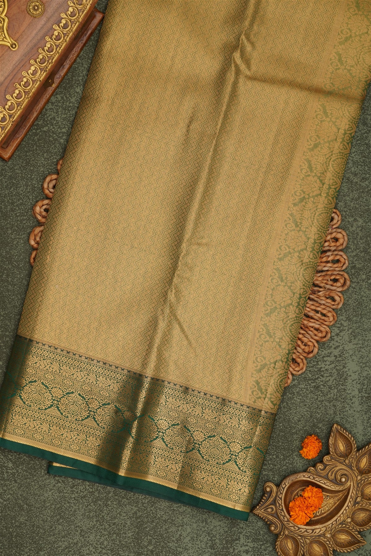 Semi Pattu Silk Blend Gold Saree