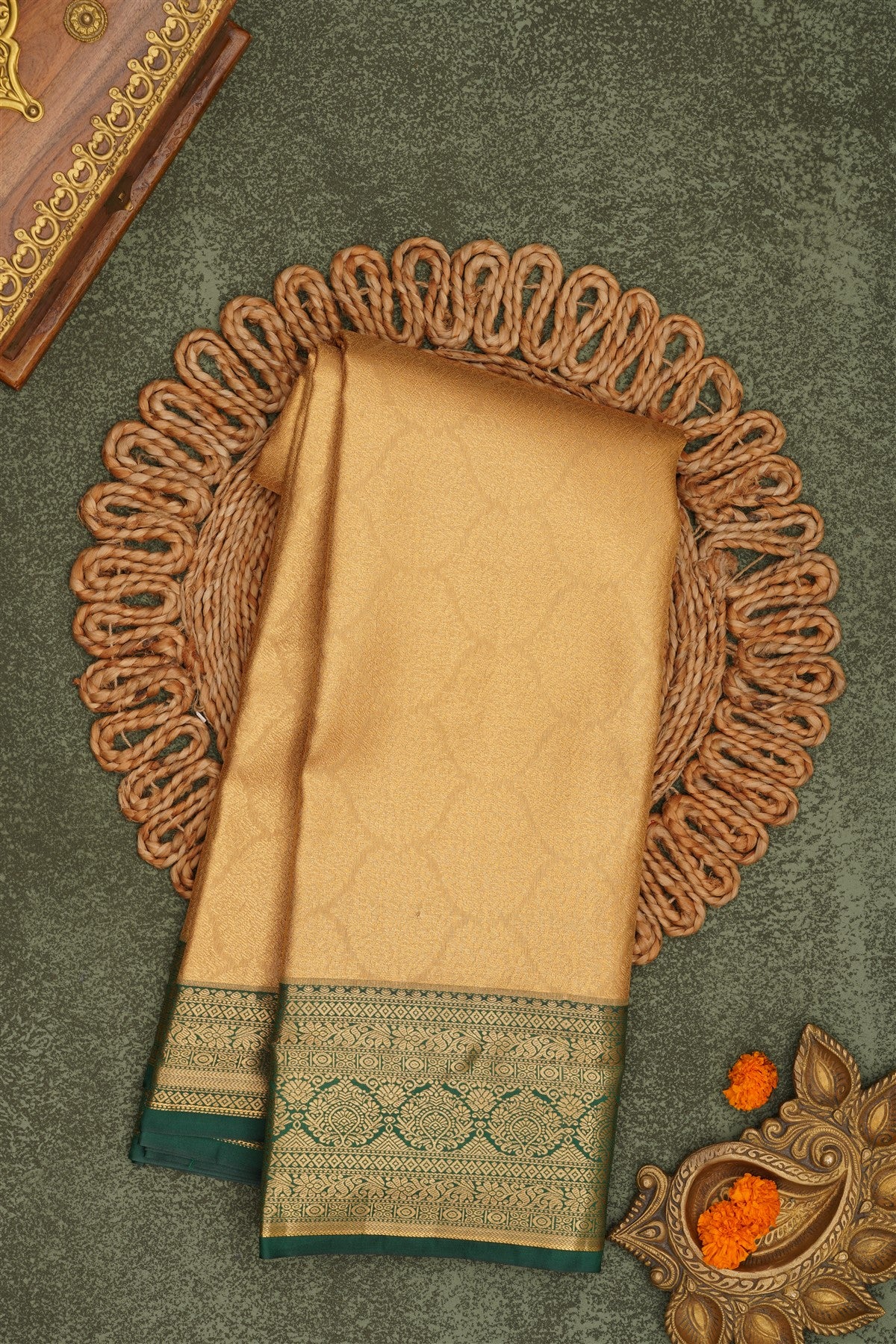 Semi Pattu Silk Blend Gold Saree
