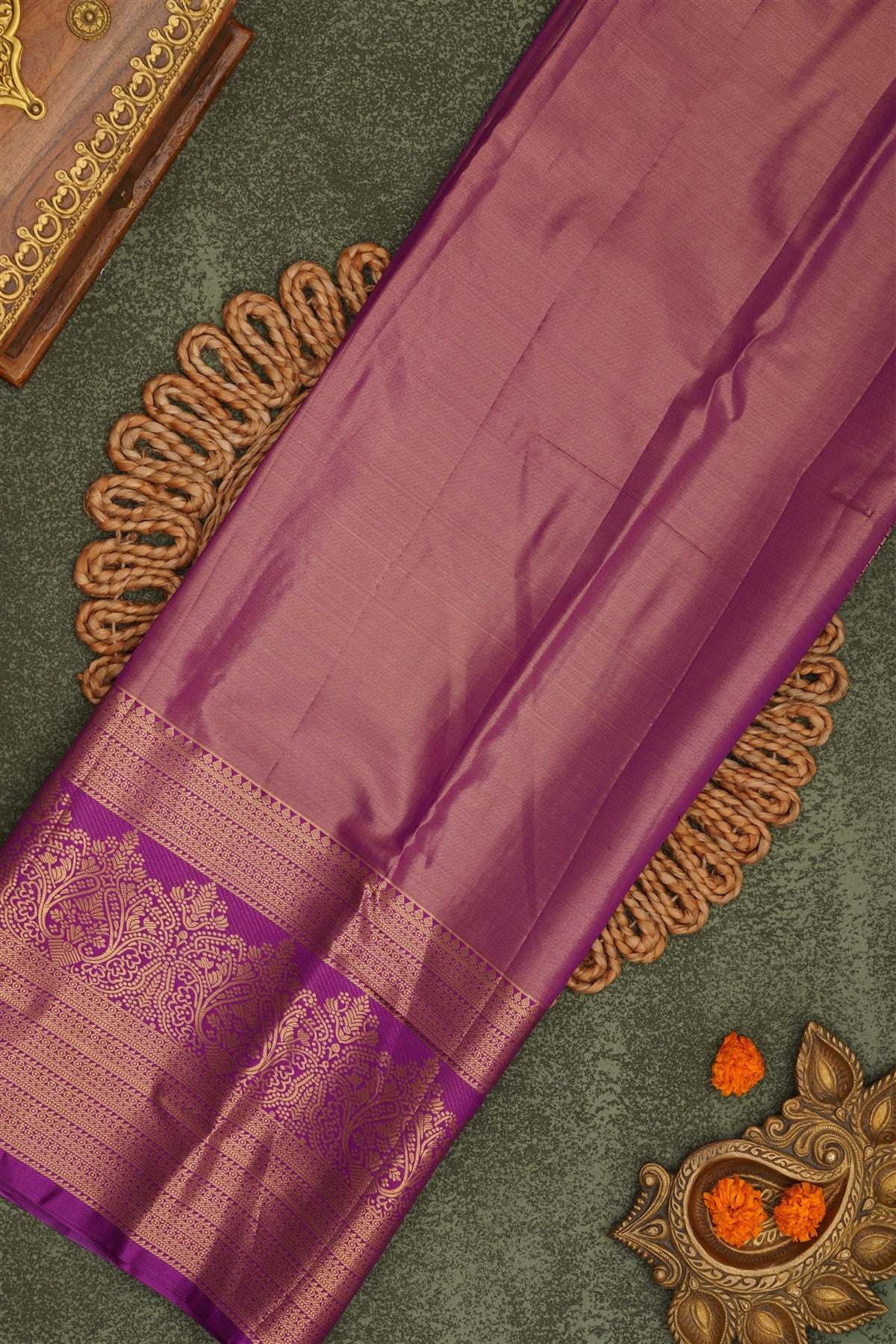 Semi Pattu Silk Blend Gold Saree