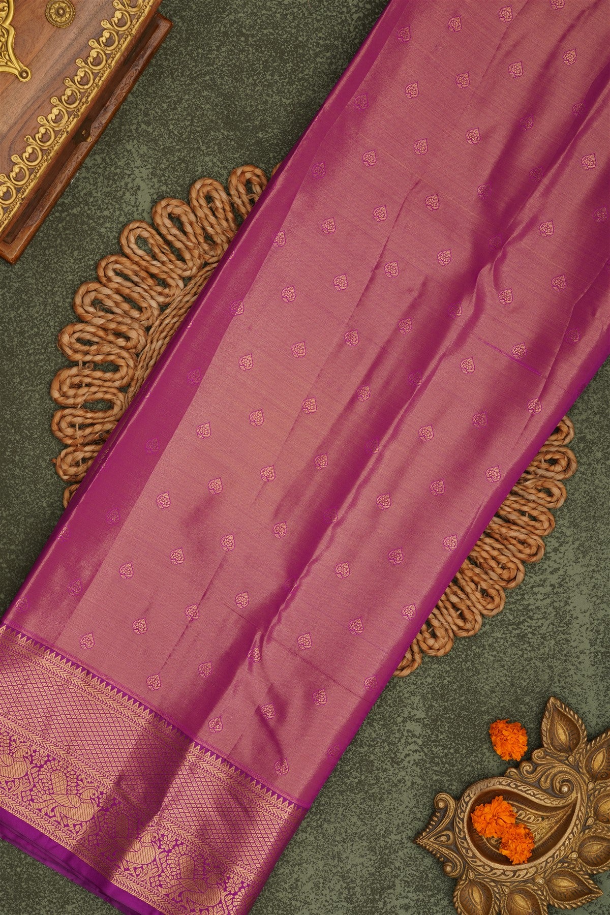 Semi Pattu Silk Blend Light Gold Saree