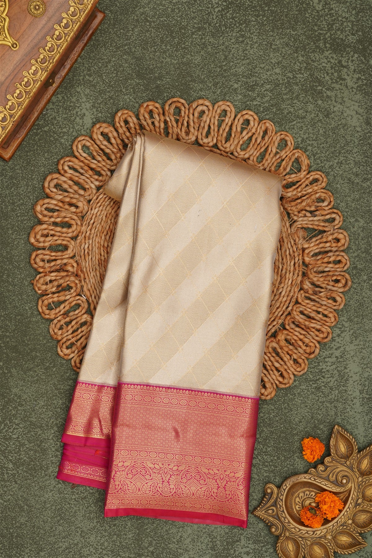 Semi Pattu Silk Blend Light Gold Saree