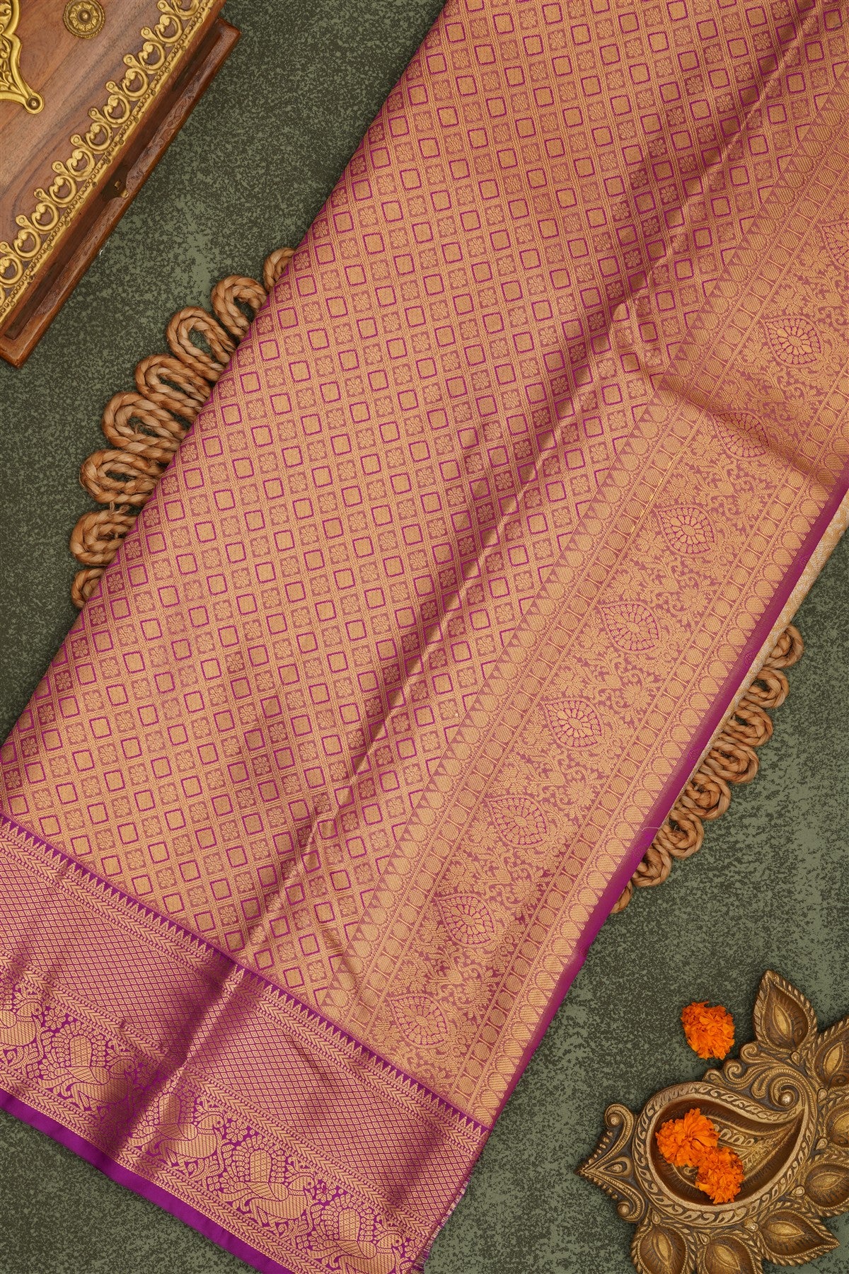 Semi Pattu Silk Blend Light Gold Saree