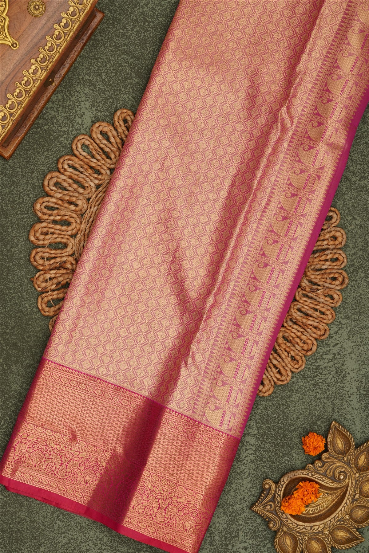 Semi Pattu Silk Blend Light Gold Saree