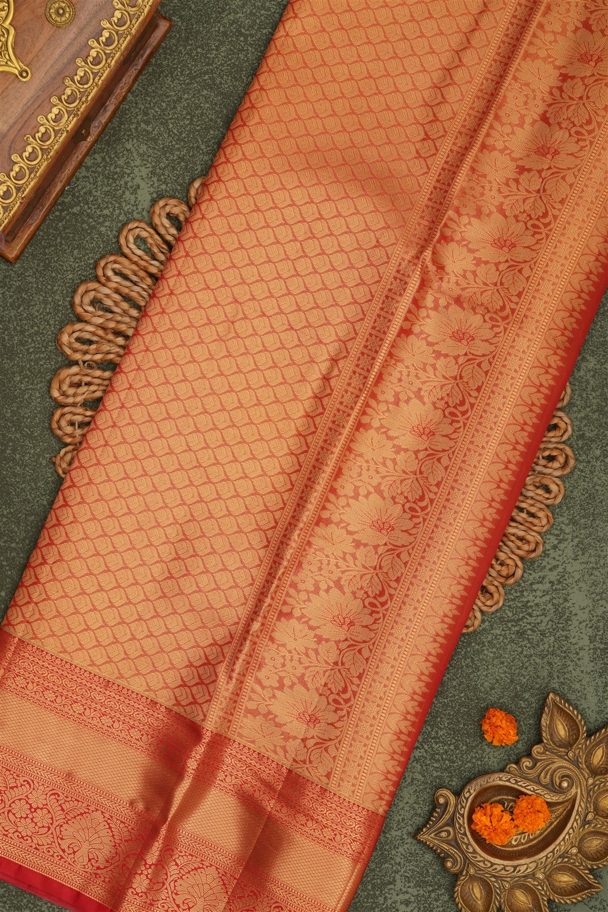 Semi Pattu Silk Blend Gold Saree
