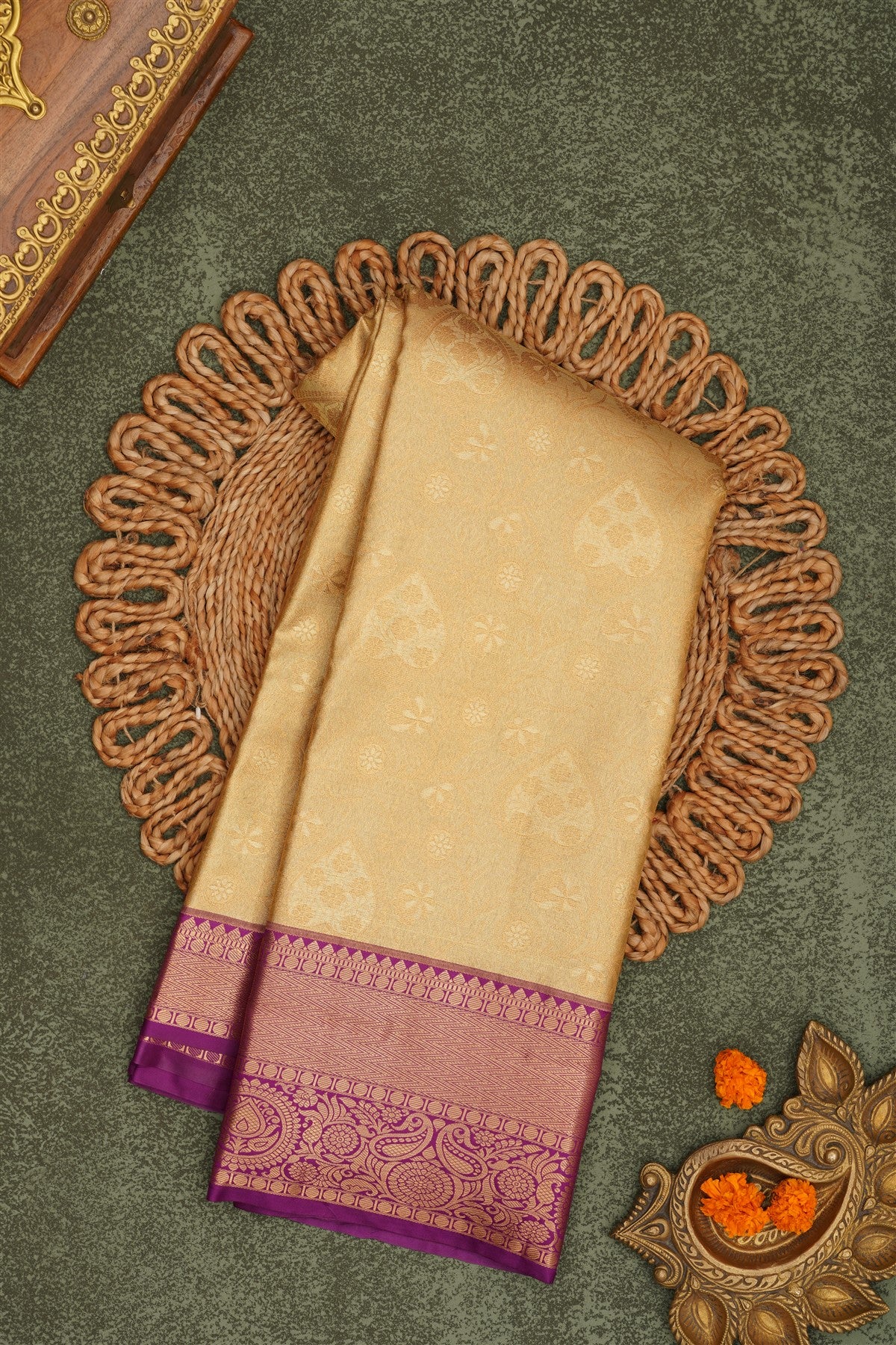 Semi Pattu Silk Blend Gold Saree