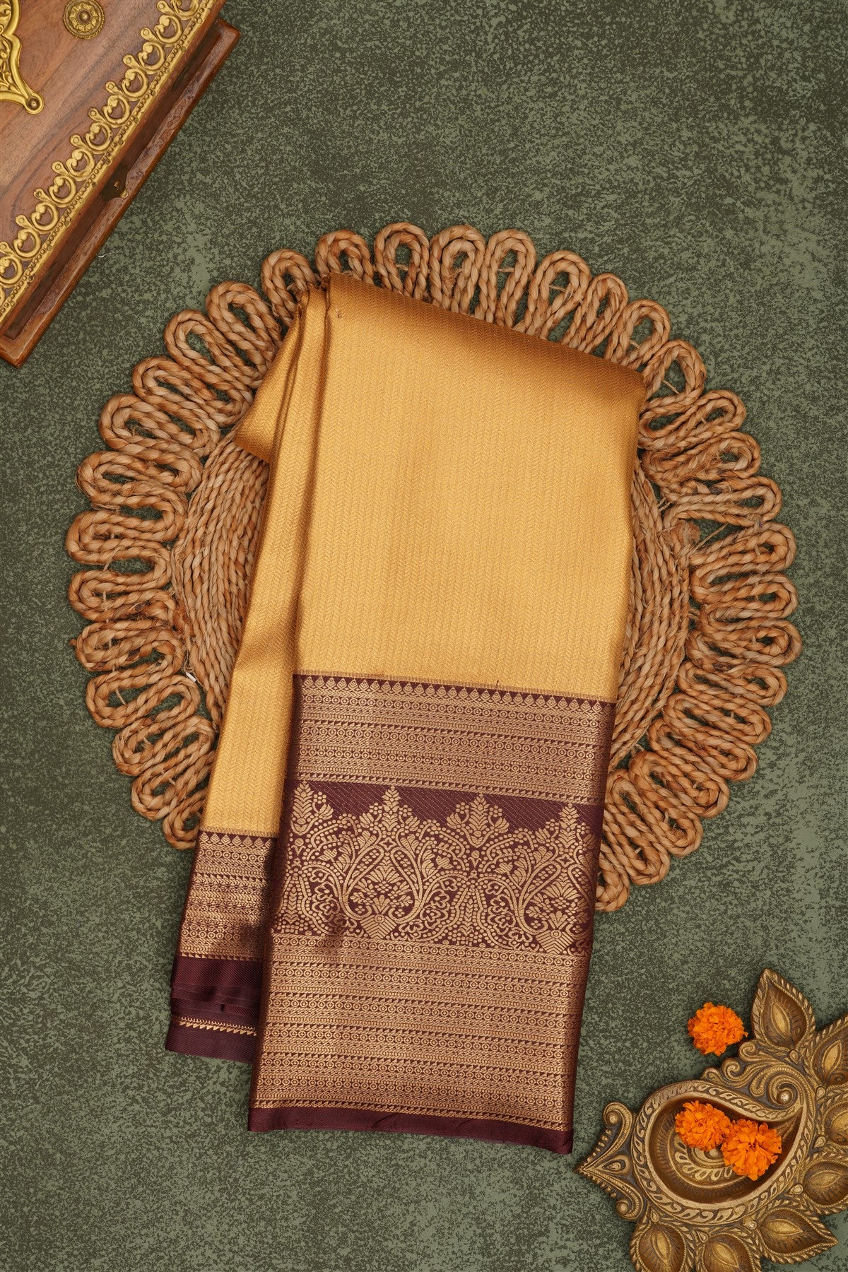 Semi Pattu Silk Blend Gold Saree