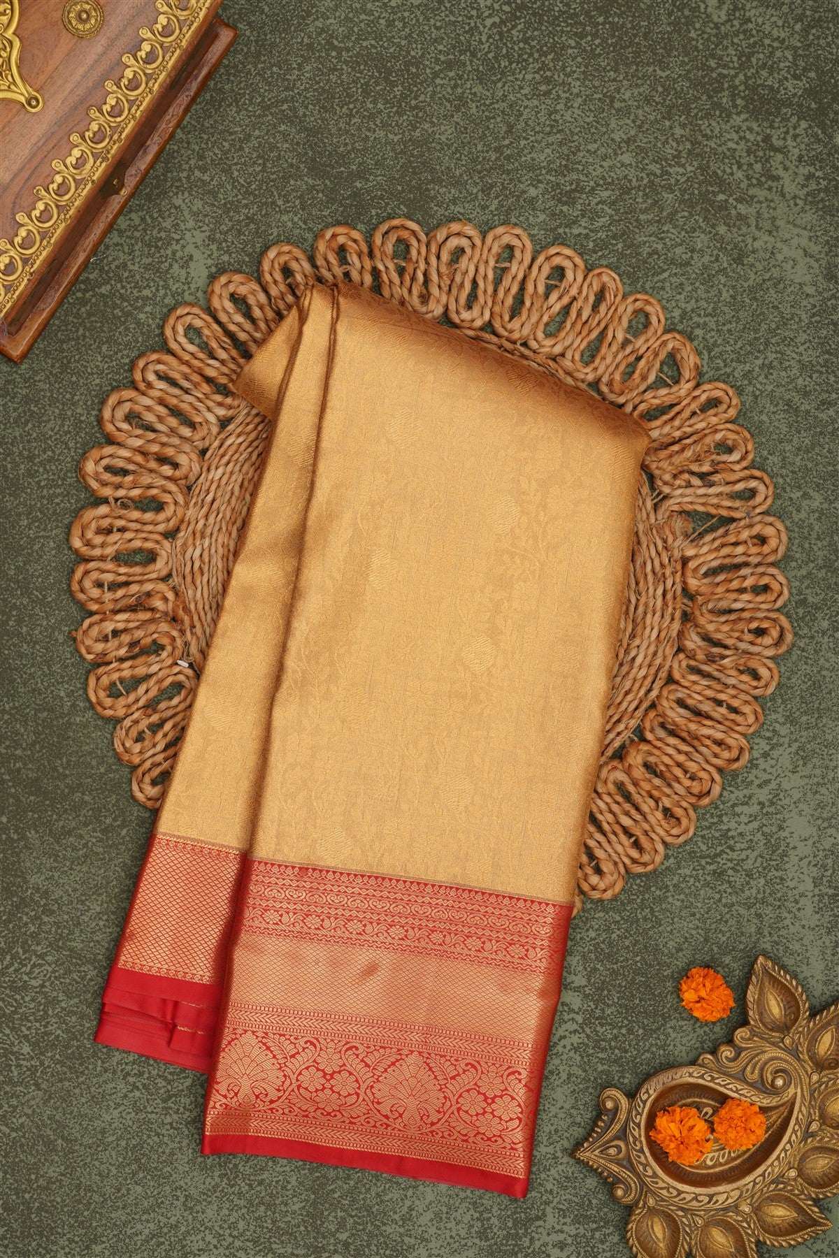 Semi Pattu Silk Blend Gold Saree