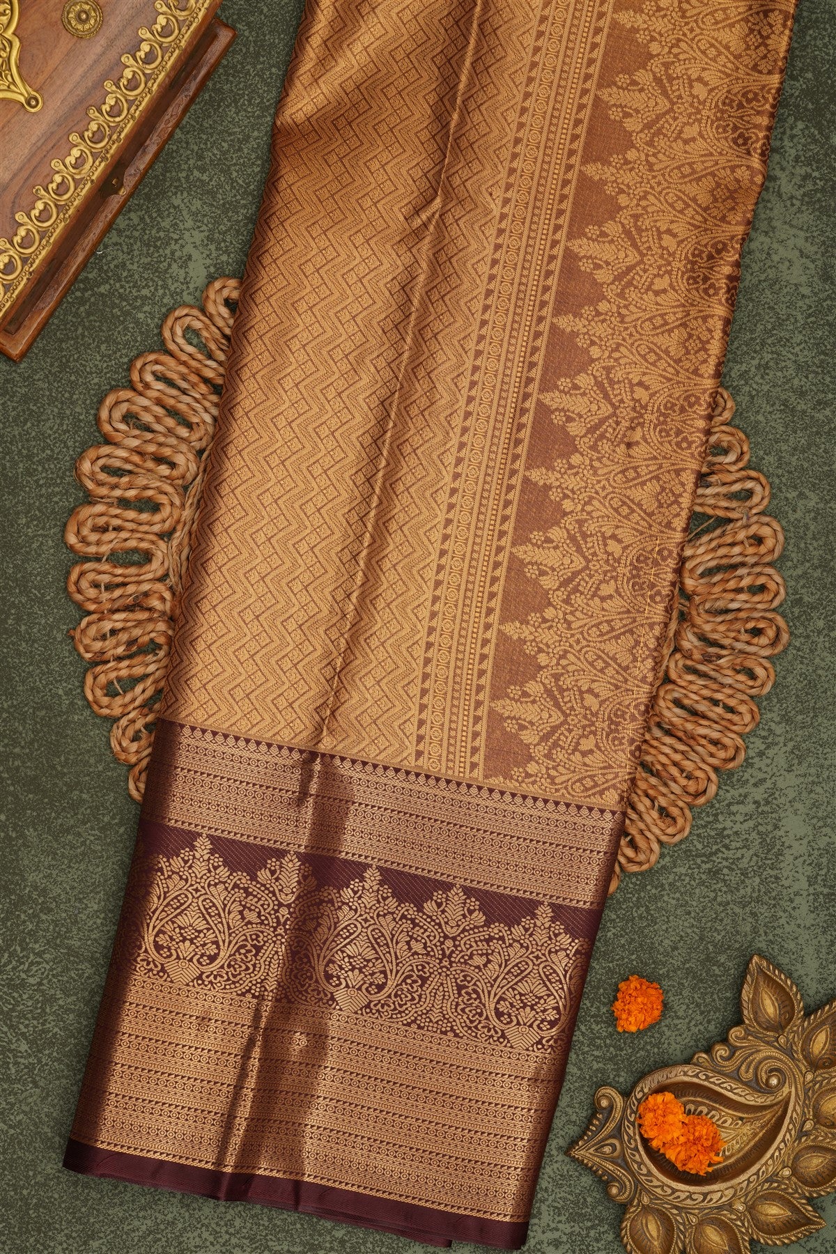 Semi Pattu Silk Blend Gold Saree