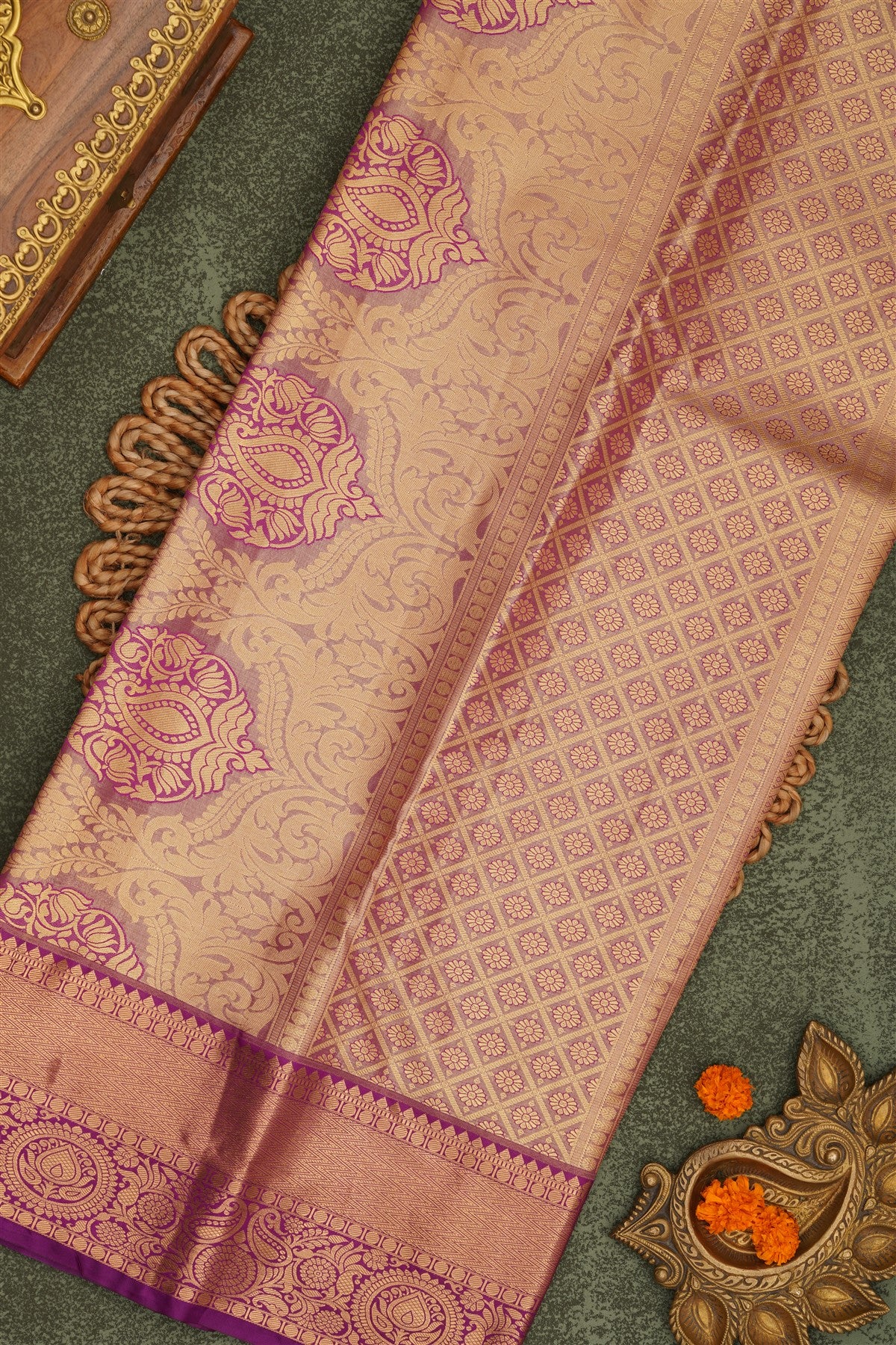 Semi Pattu Silk Blend Gold Saree