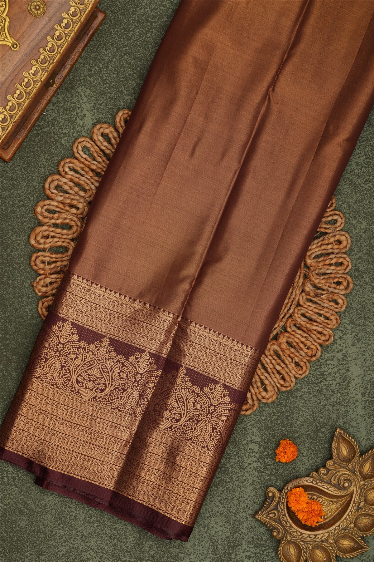Semi Pattu Silk Blend Gold Saree