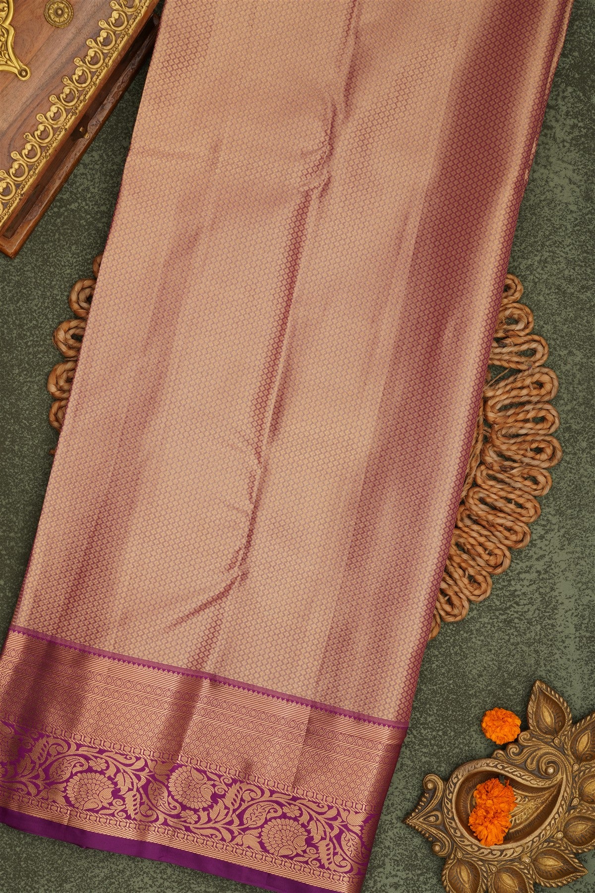 Semi Pattu Silk Blend Gold Saree