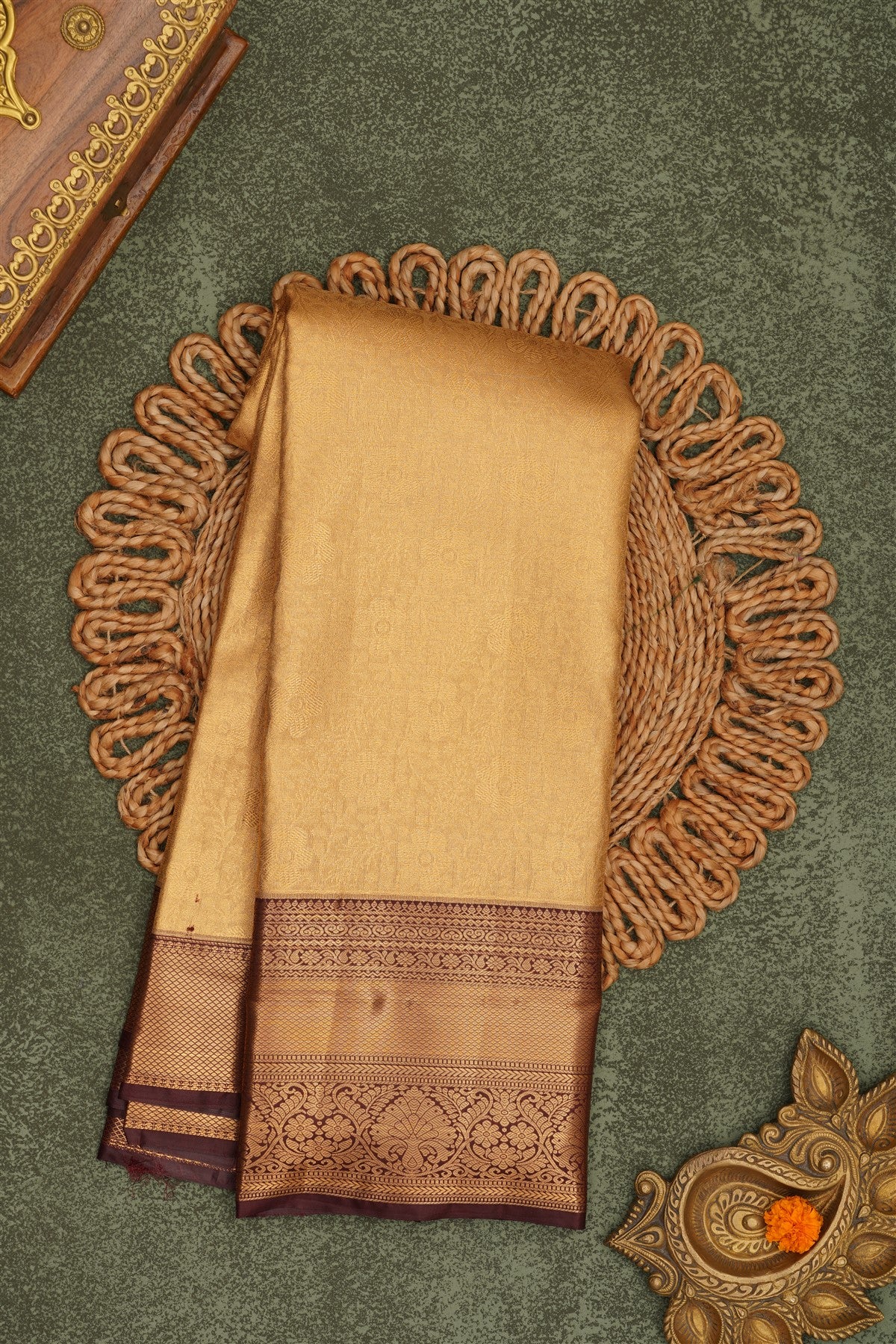 Semi Pattu Silk Blend Gold Saree