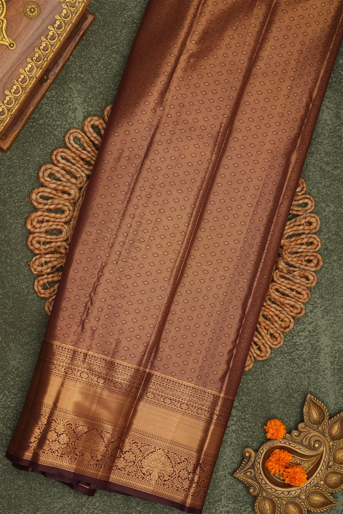 Semi Pattu Silk Blend Gold Saree