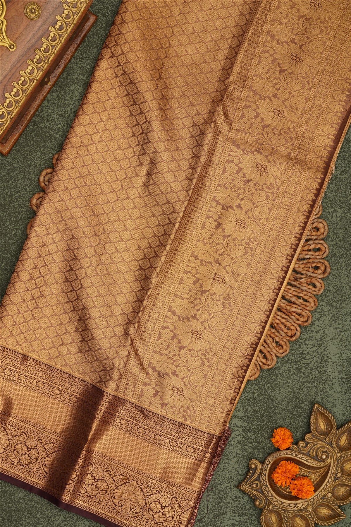 Semi Pattu Silk Blend Gold Saree