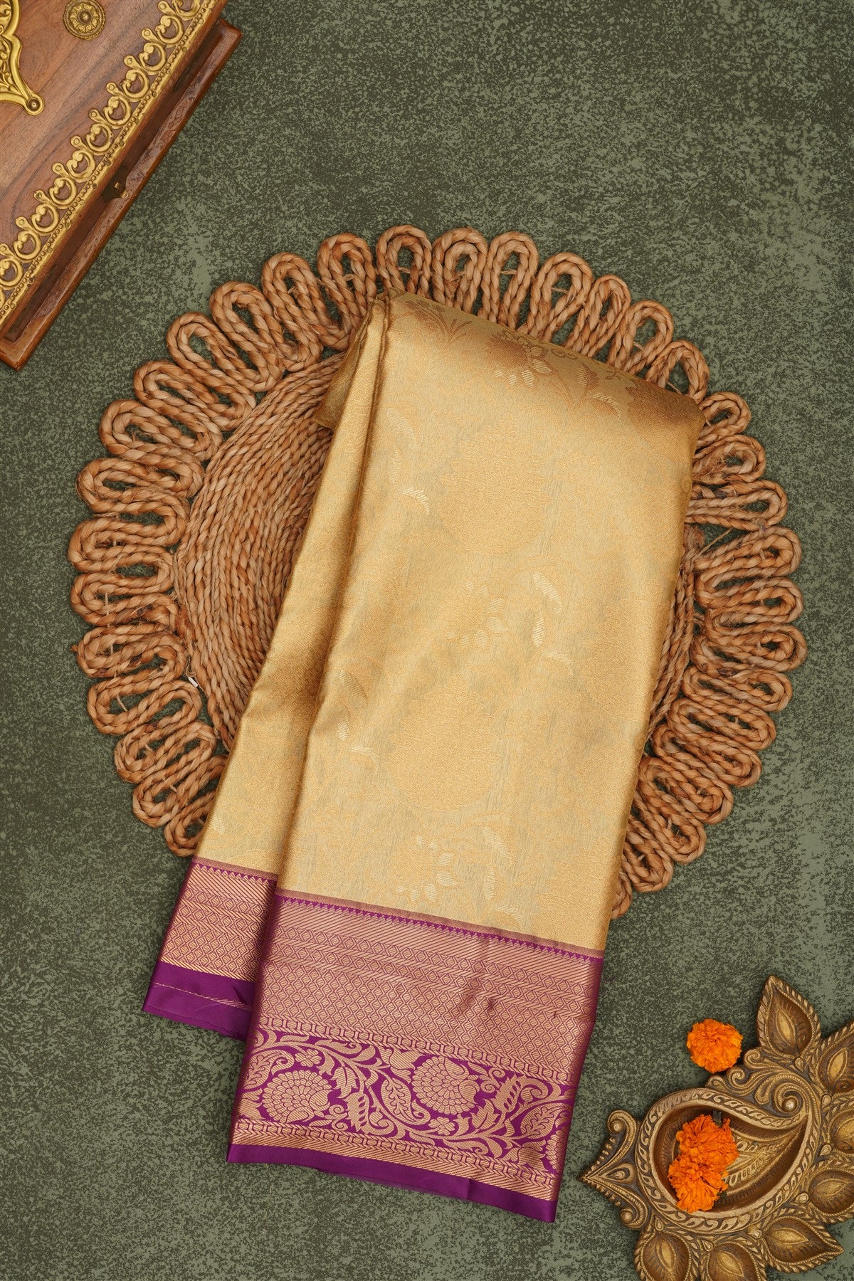 Semi Pattu Silk Blend Gold Saree