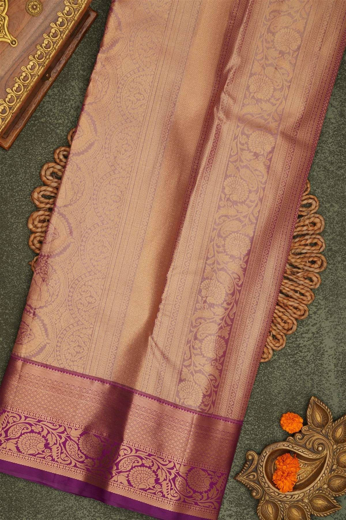 Semi Pattu Silk Blend Gold Saree