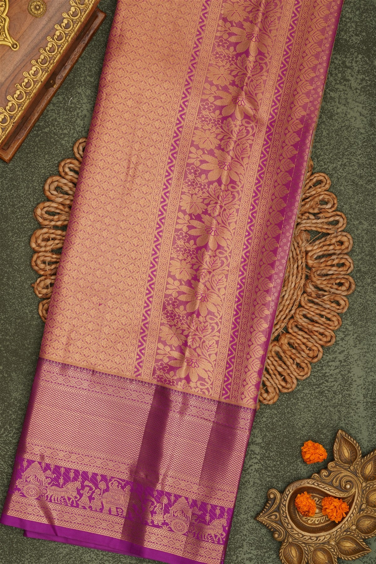Semi Pattu Silk Blend Light Gold Saree