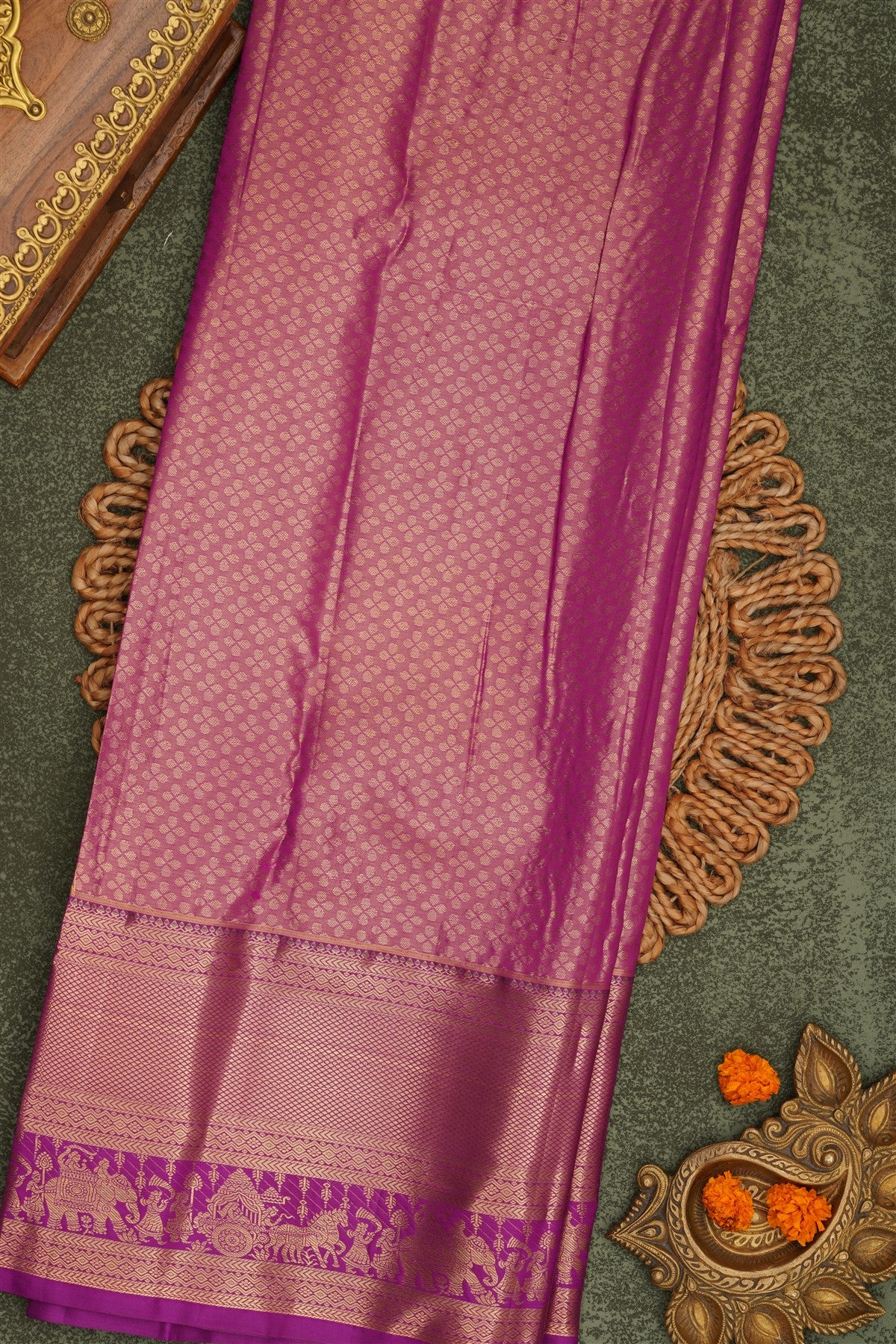 Semi Pattu Silk Blend Light Gold Saree