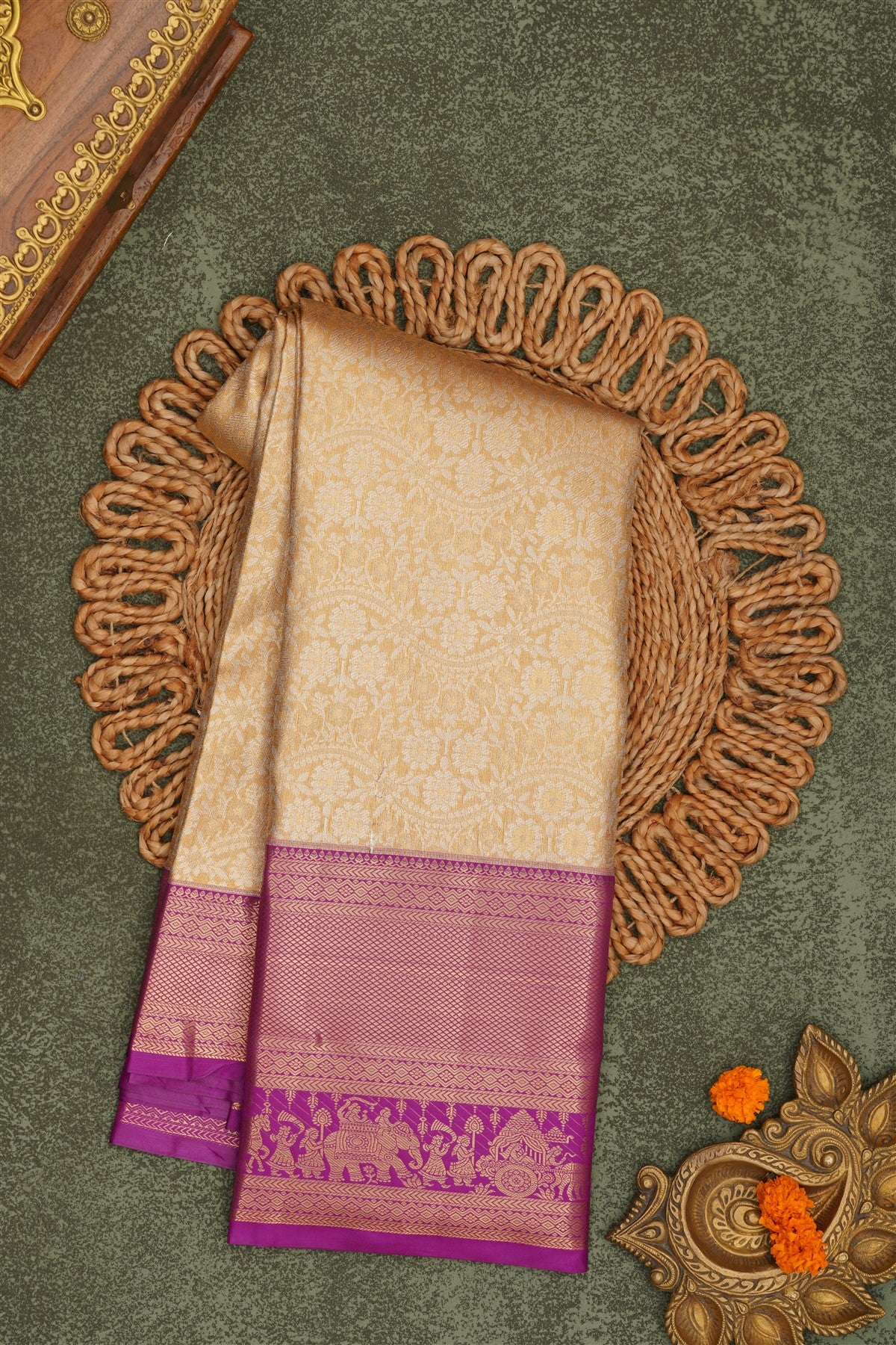 Semi Pattu Silk Blend Light Gold Saree