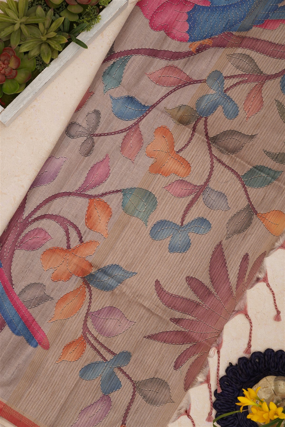 Bhagalpur Tussar Silk Coral Saree