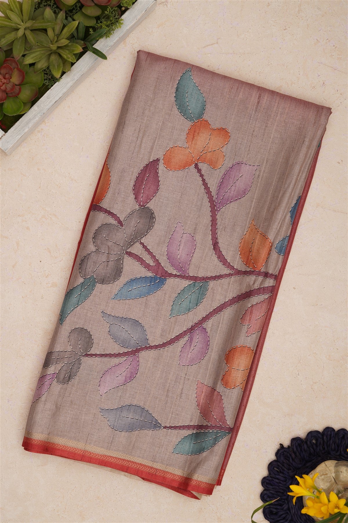 Bhagalpur Tussar Silk Coral Saree