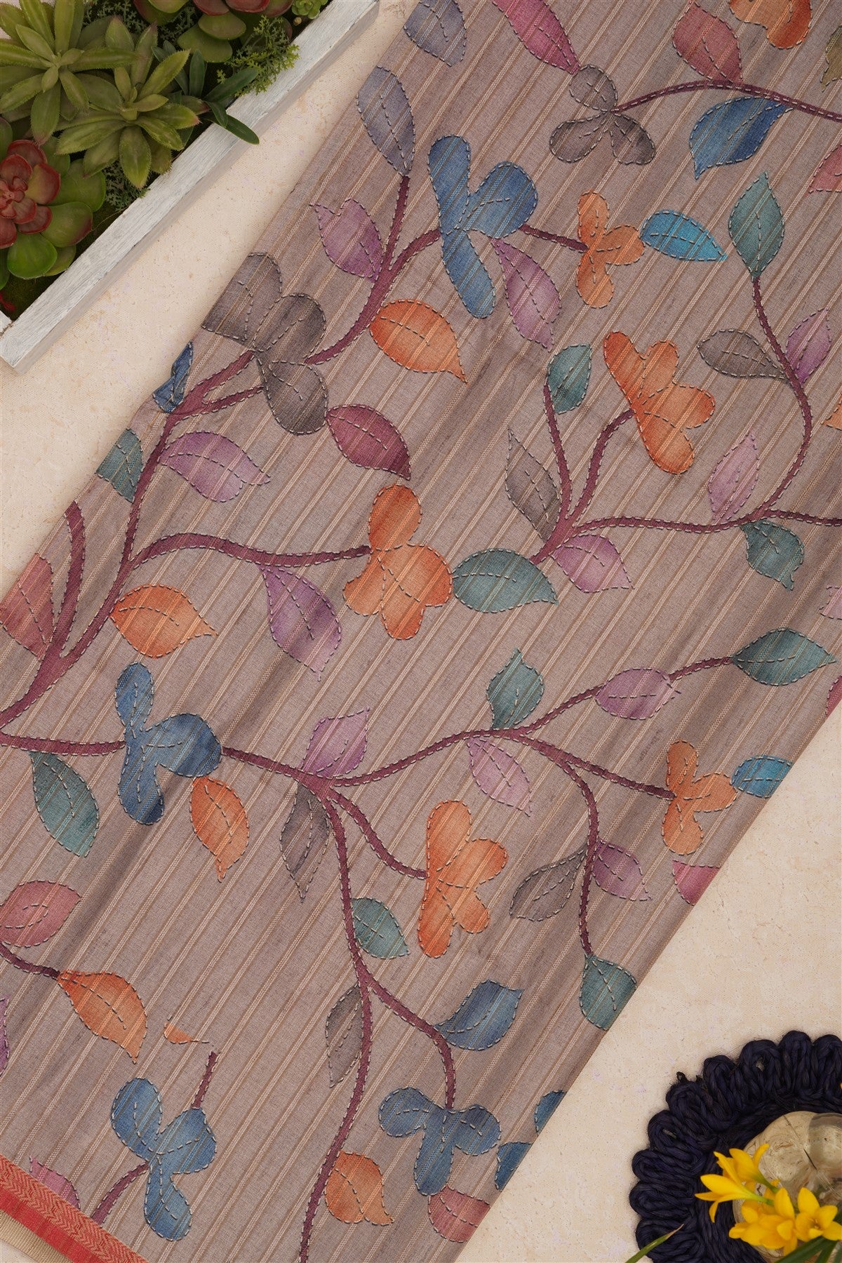 Bhagalpur Tussar Silk Coral Saree