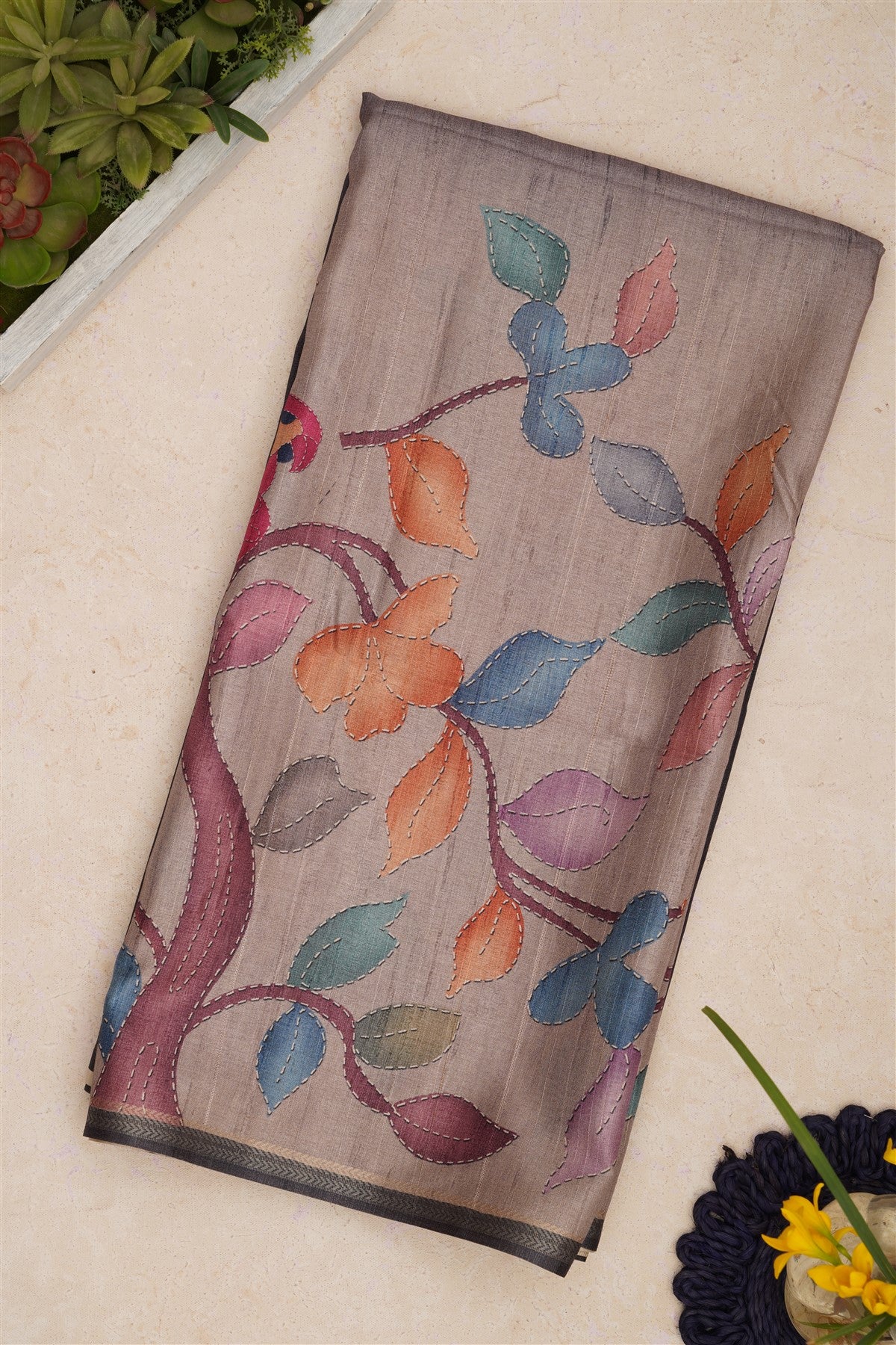 Bhagalpur Tussar Silk Dark Grey Saree