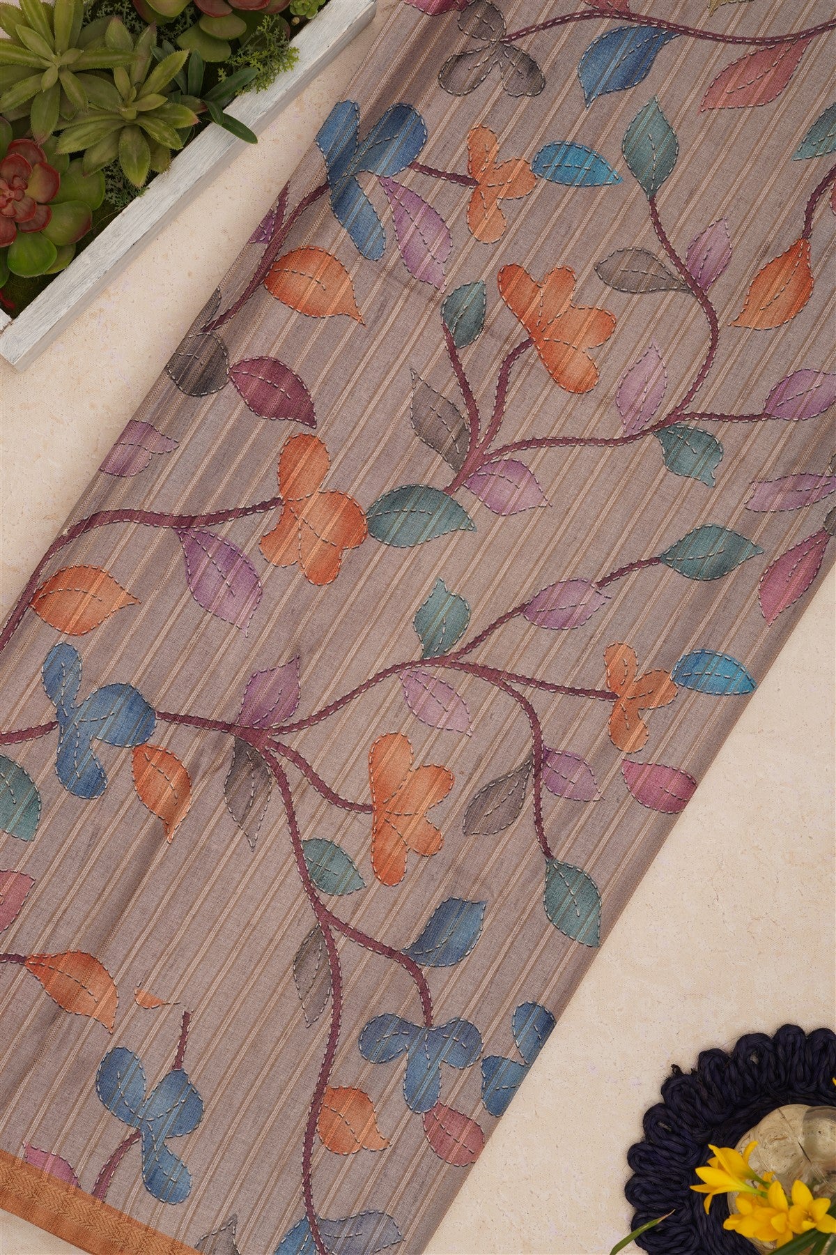 Bhagalpur Tussar Silk Mustard Saree