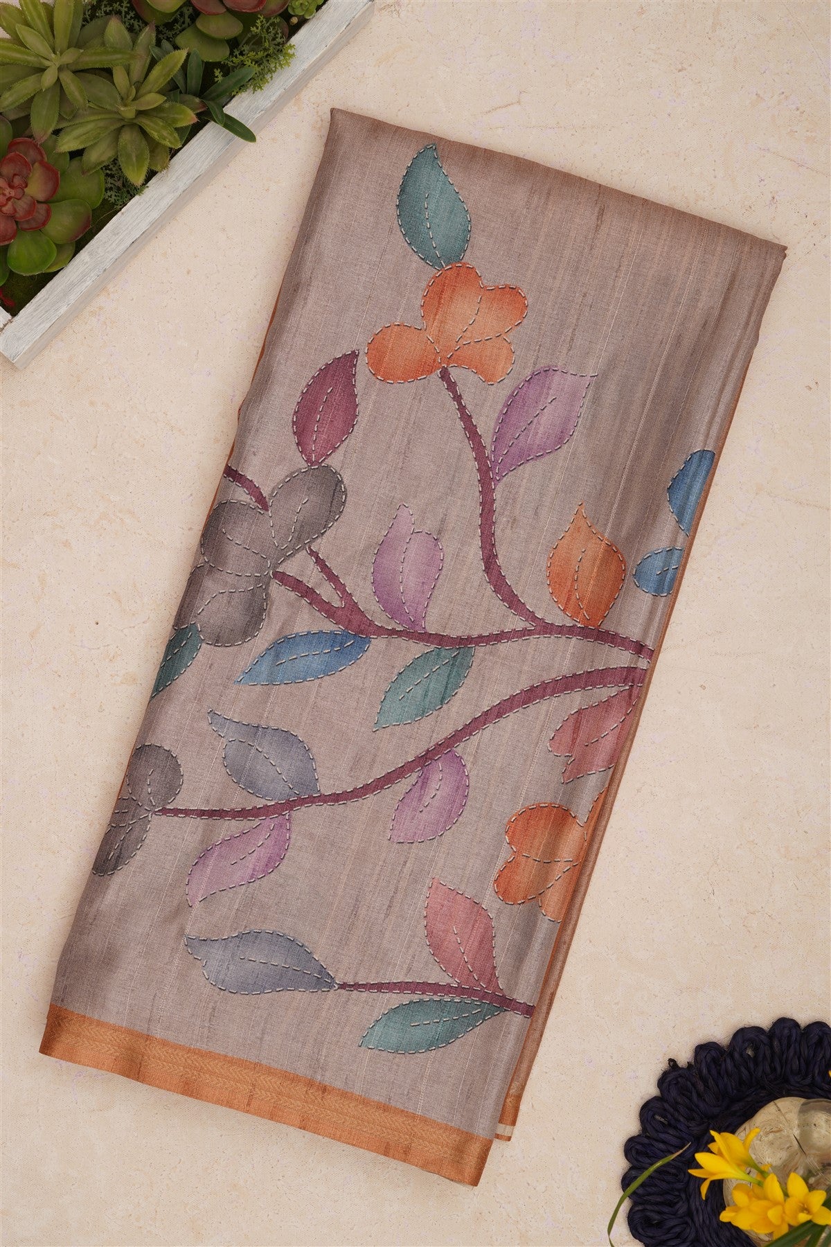 Bhagalpur Tussar Silk Mustard Saree