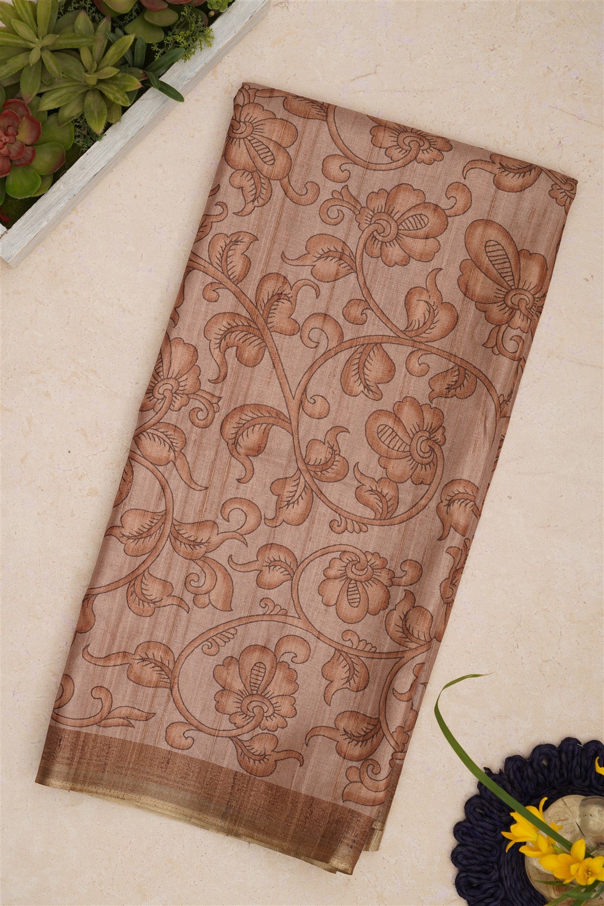 Bhagalpur Tussar Silk Beige Saree