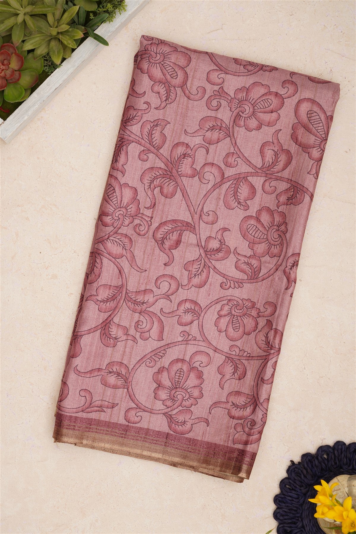 Bhagalpur Tussar Silk Dusty Pink Saree