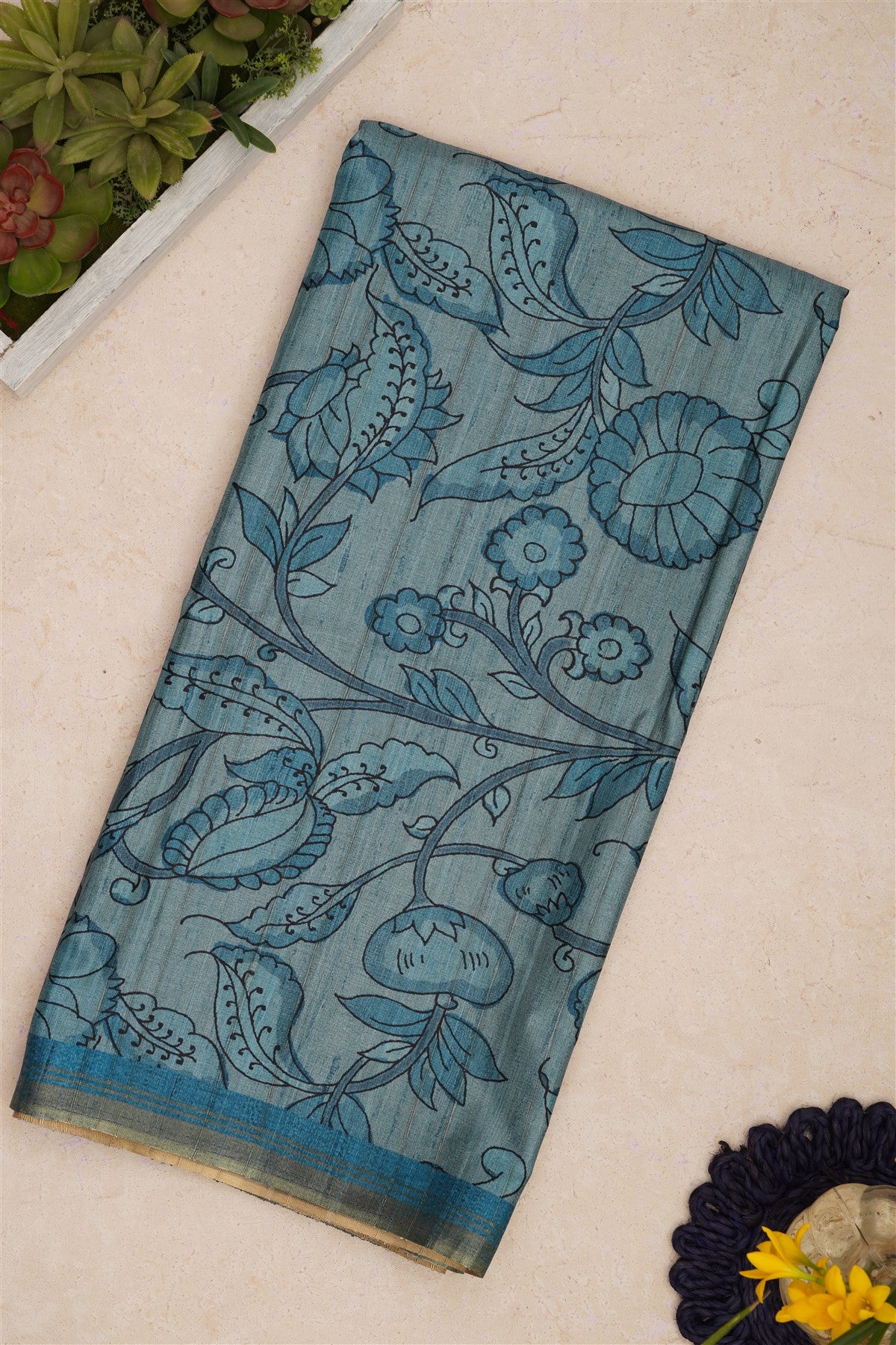 Bhagalpur Tussar Silk Light Blue Saree