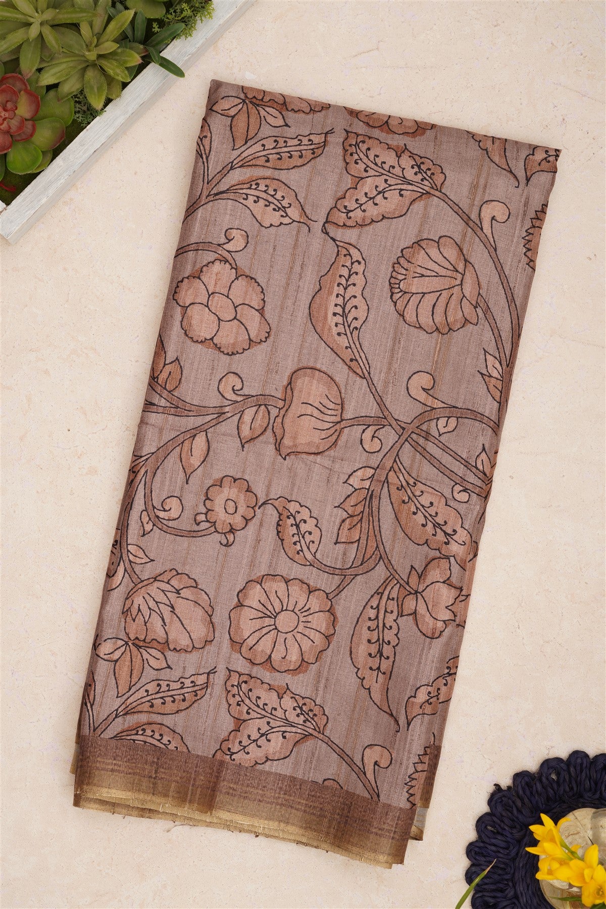 Bhagalpur Tussar Silk Light Brown Saree