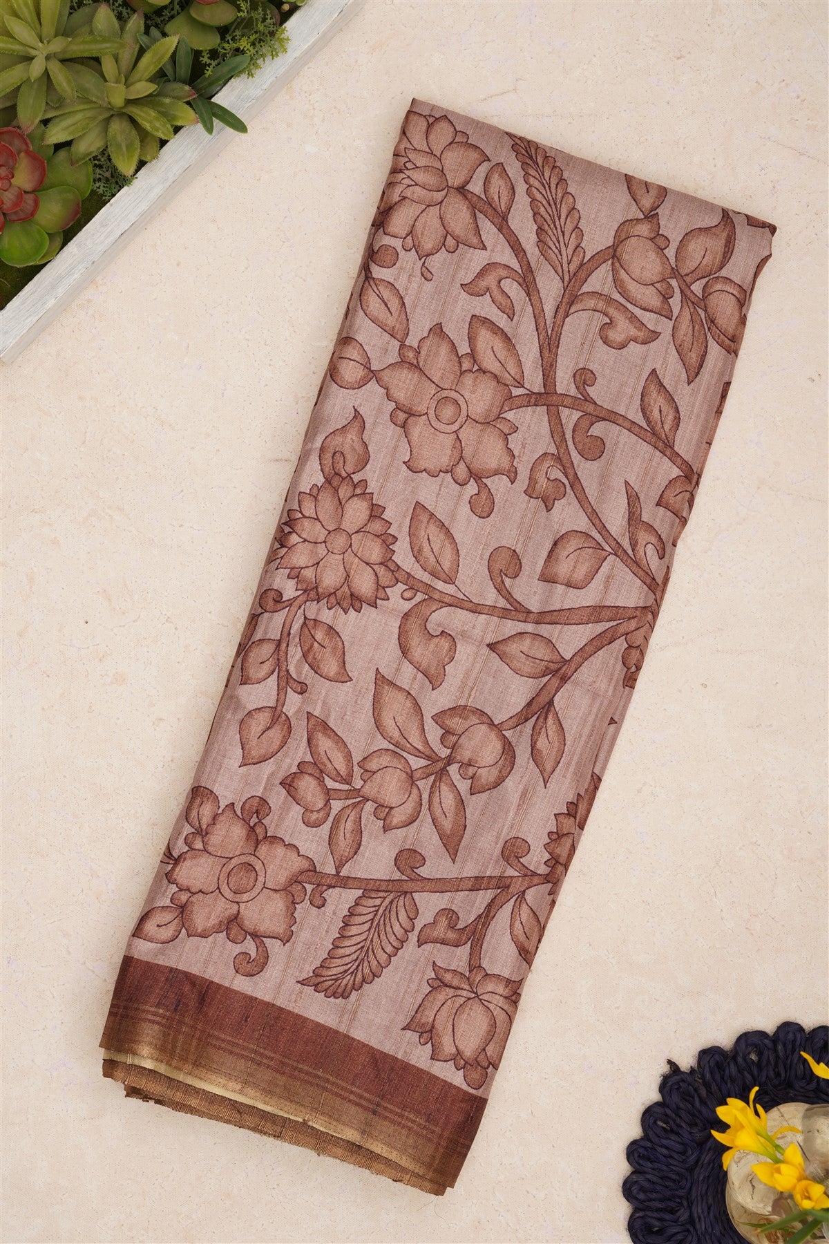 Bhagalpur Tussar Silk Light Brown Saree
