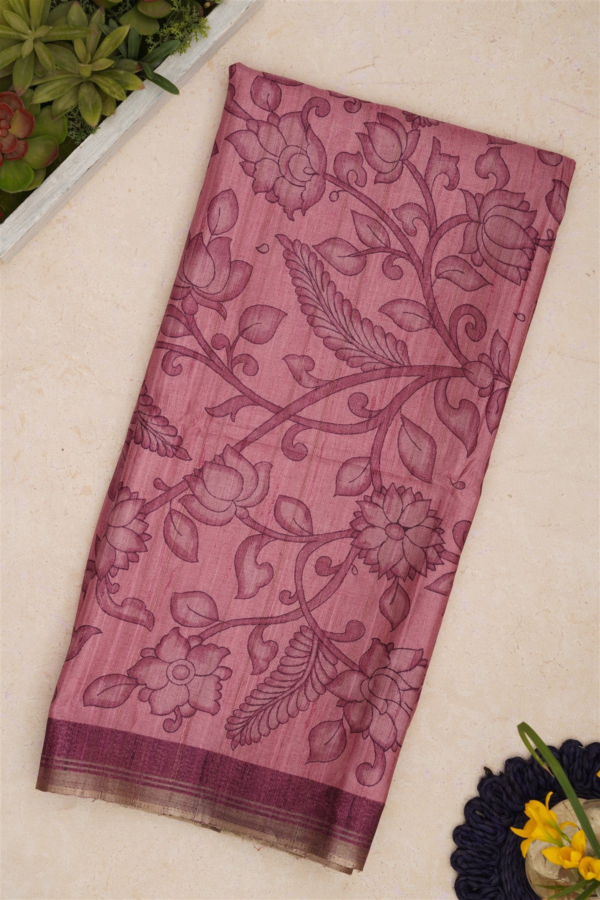 Bhagalpur Tussar Silk Light Pink Saree