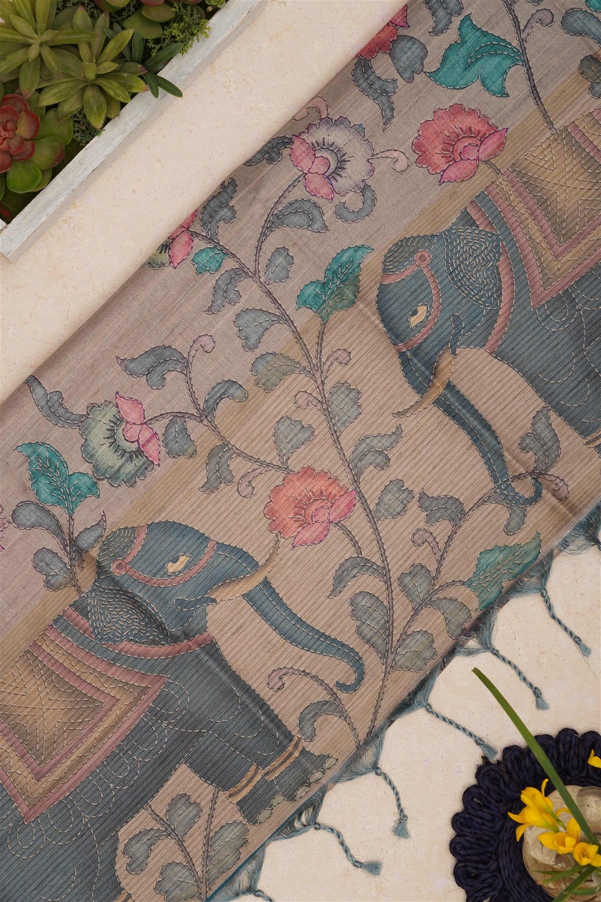 Bhagalpur Tussar Silk Dark Blue Saree