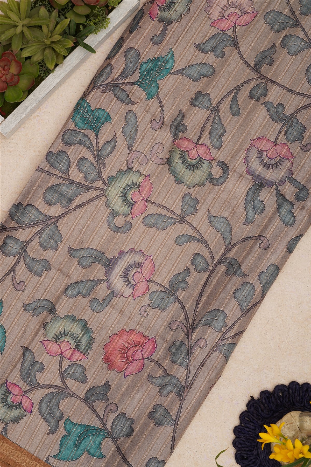 Bhagalpur Tussar Silk Mustard Saree