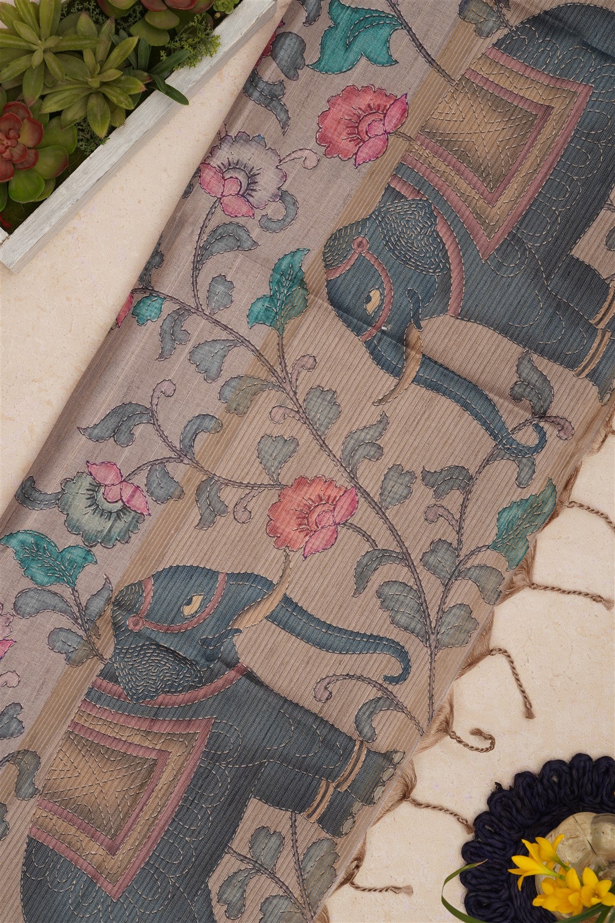 Bhagalpur Tussar Silk Mustard Saree