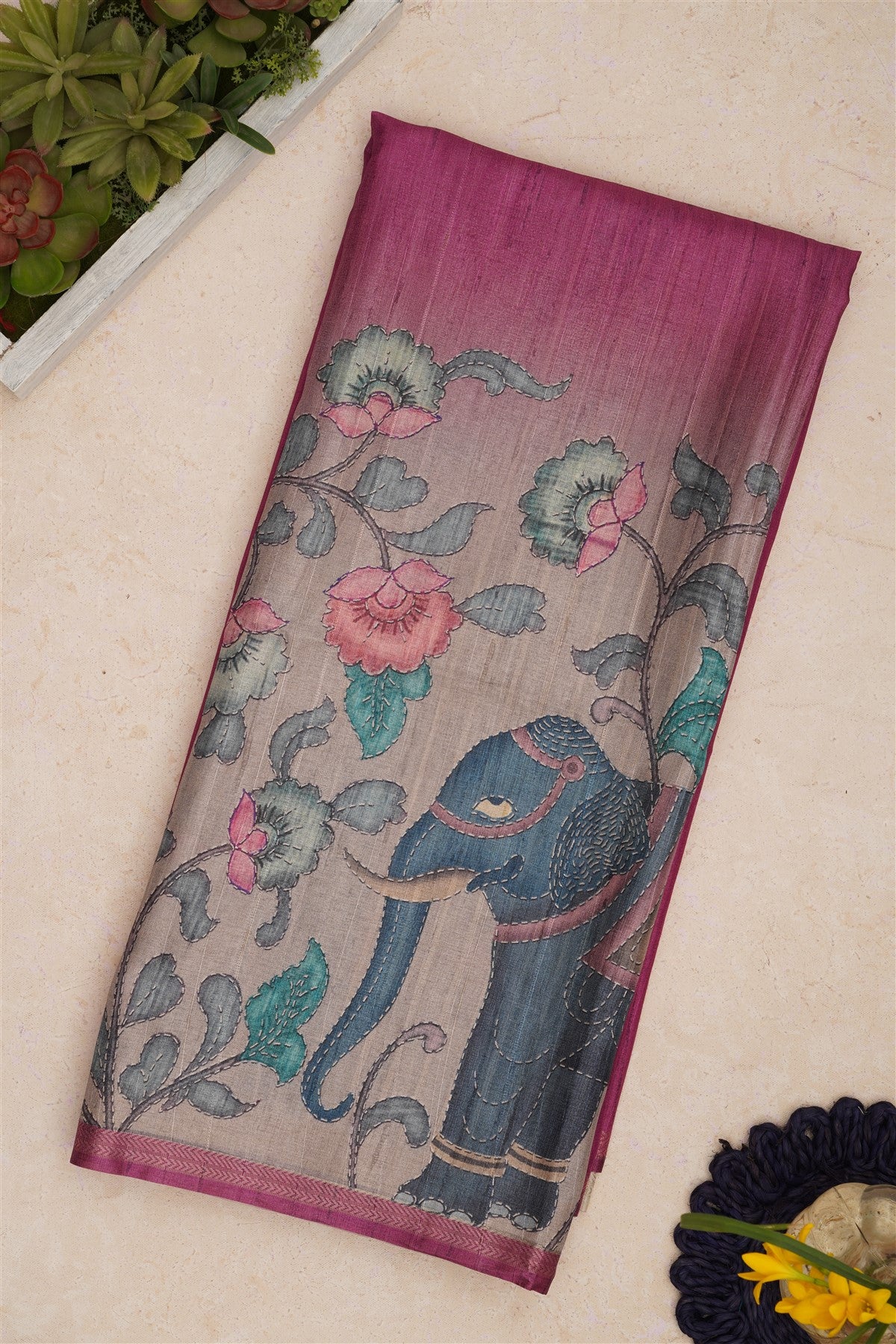 Bhagalpur Tussar Silk Purple Saree