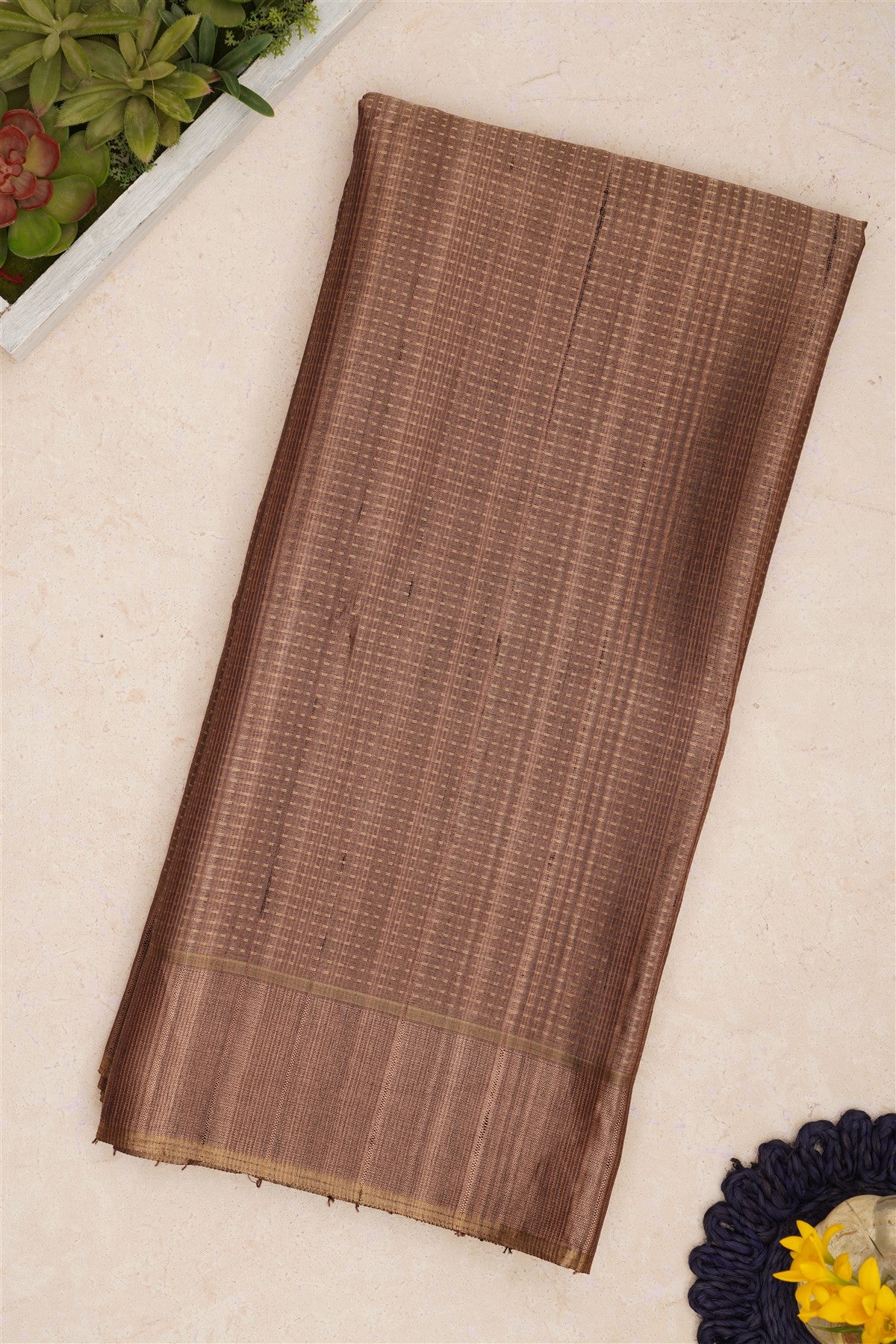 Bhagalpur Tussar Silk Brown Saree