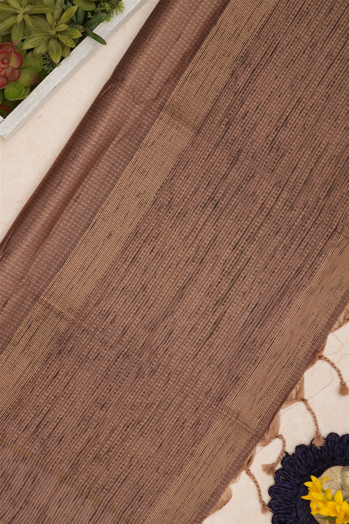 Bhagalpur Tussar Silk Brown Saree