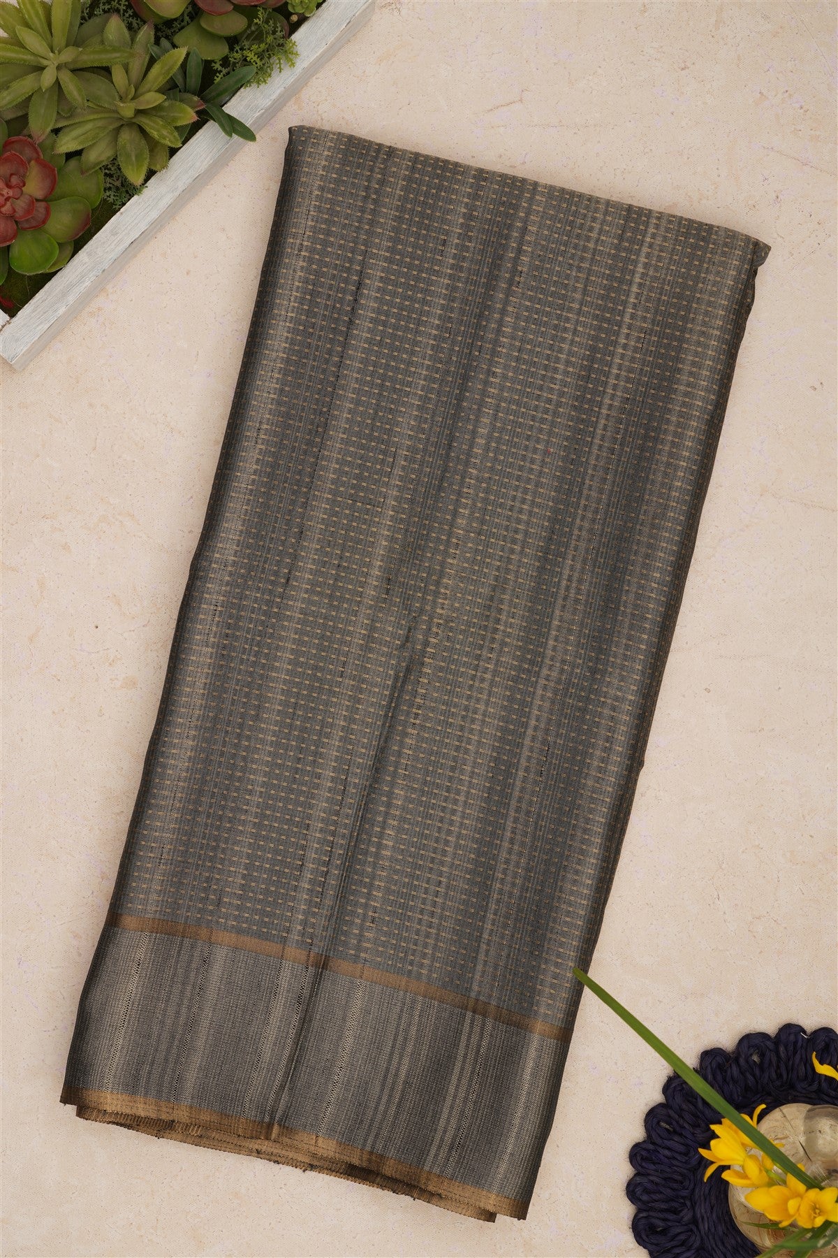 Bhagalpur Tussar Silk Dark Grey Saree
