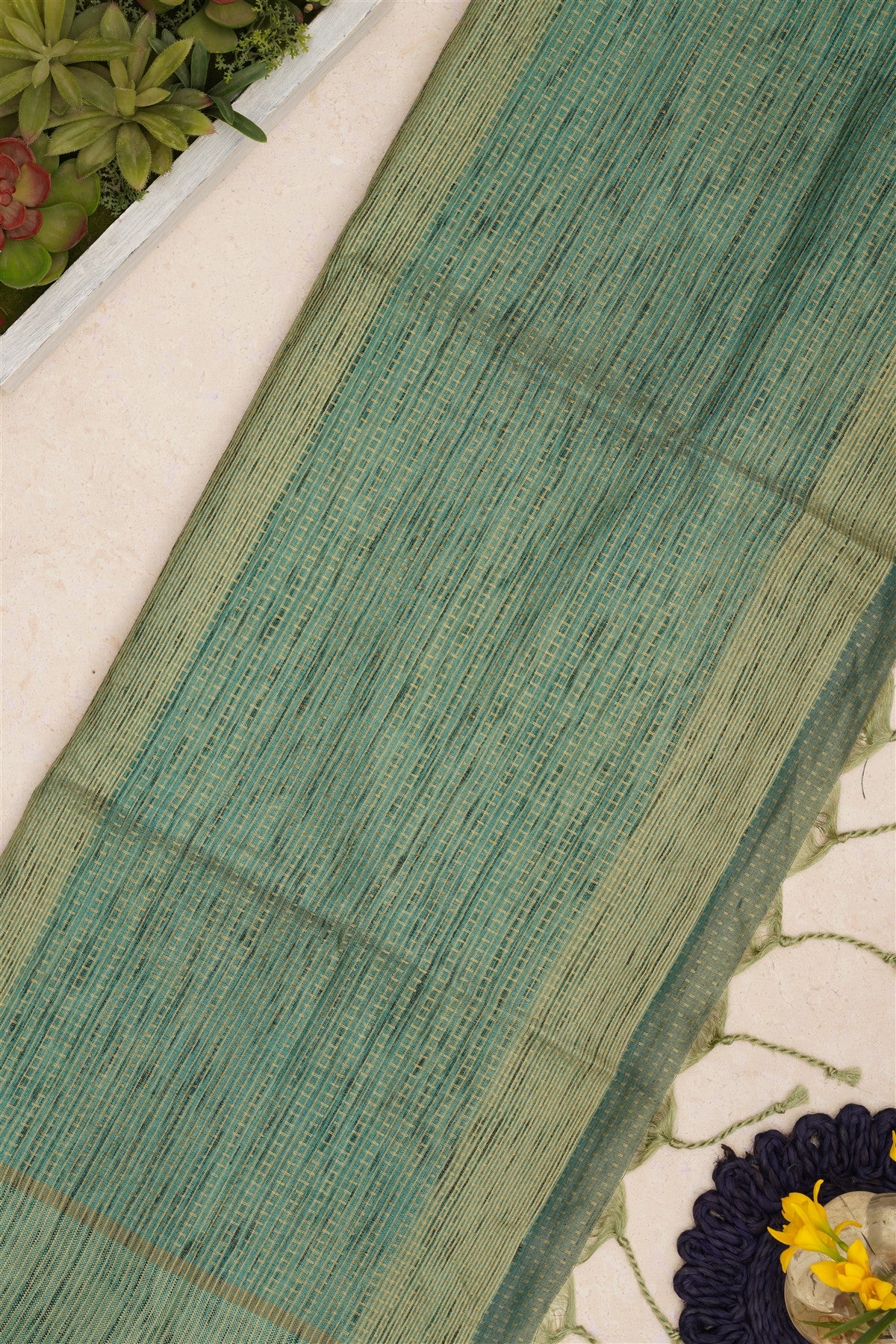 Bhagalpur Tussar Silk Green Saree