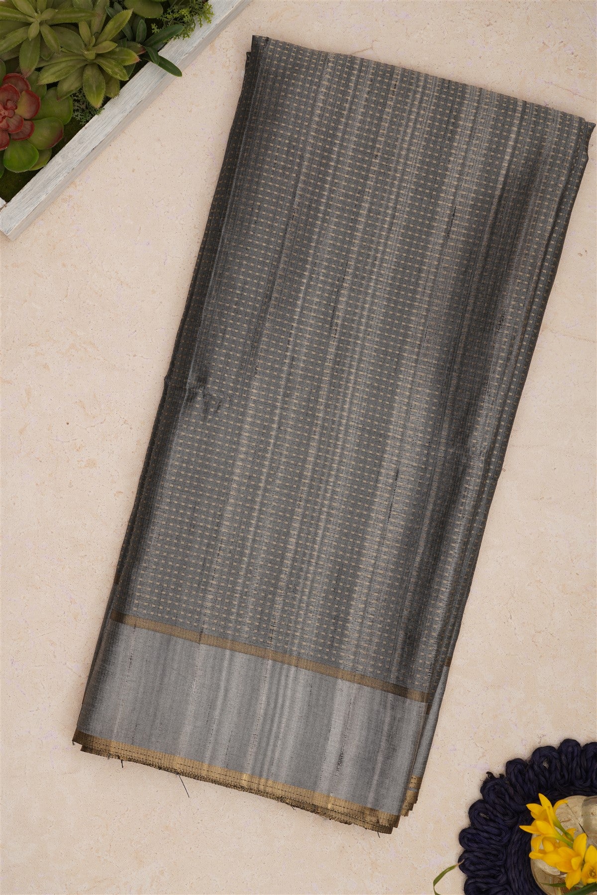 Bhagalpur Tussar Silk Grey Saree