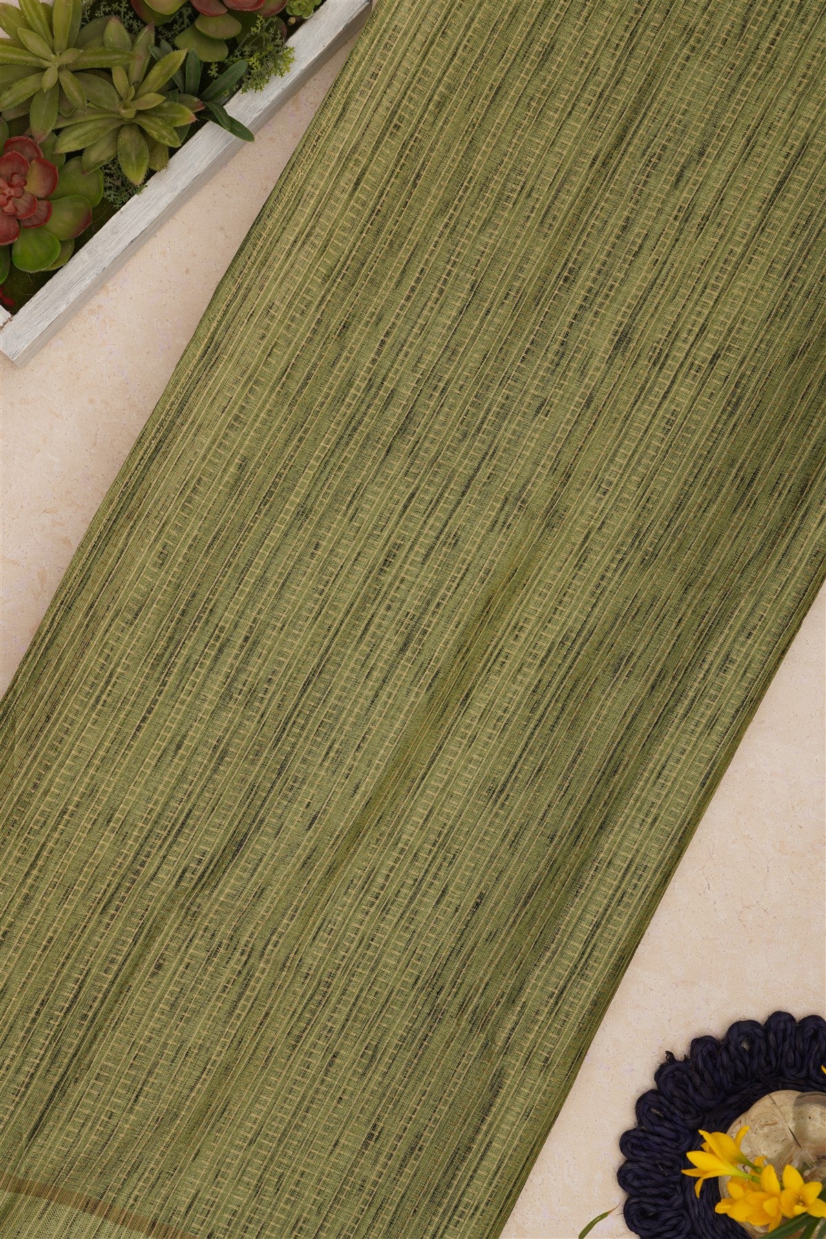 Bhagalpur Tussar Silk Mehendi Green Saree