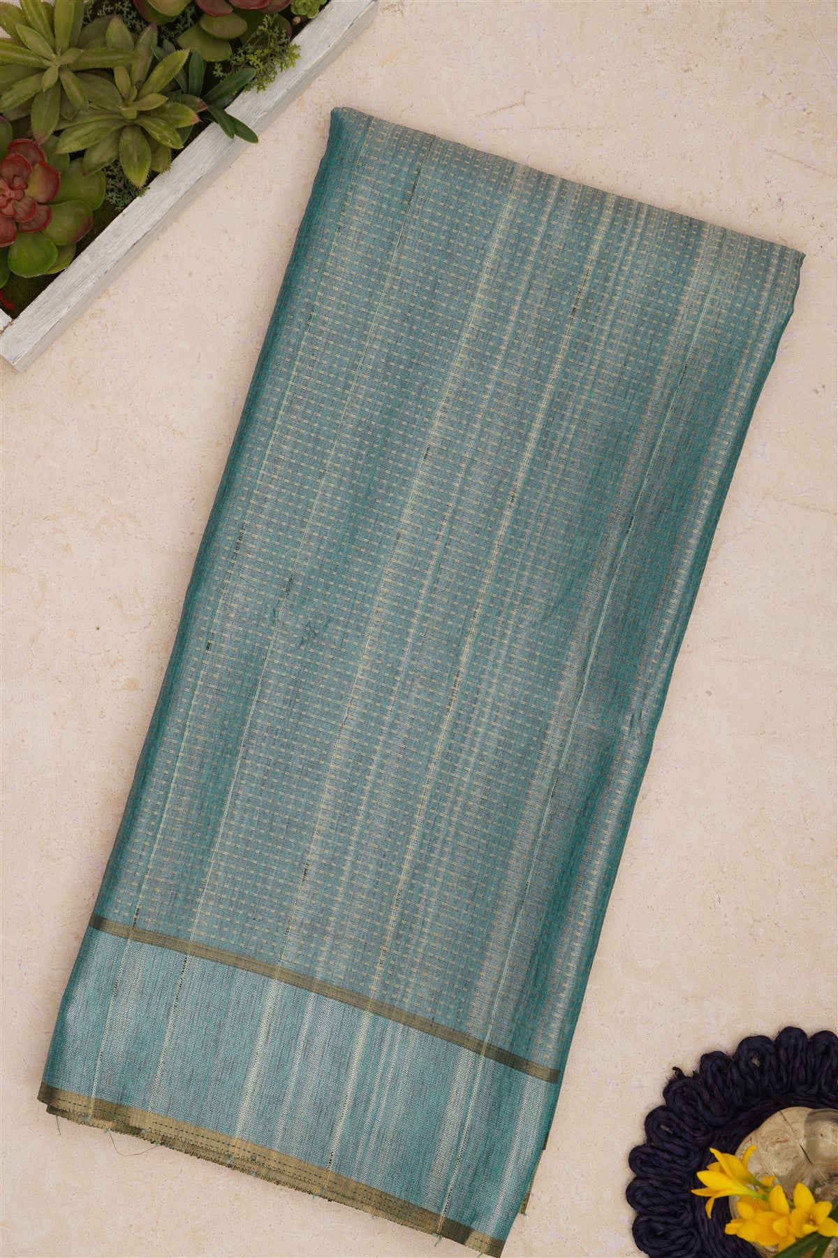 Bhagalpur Tussar Silk Sea Green Saree